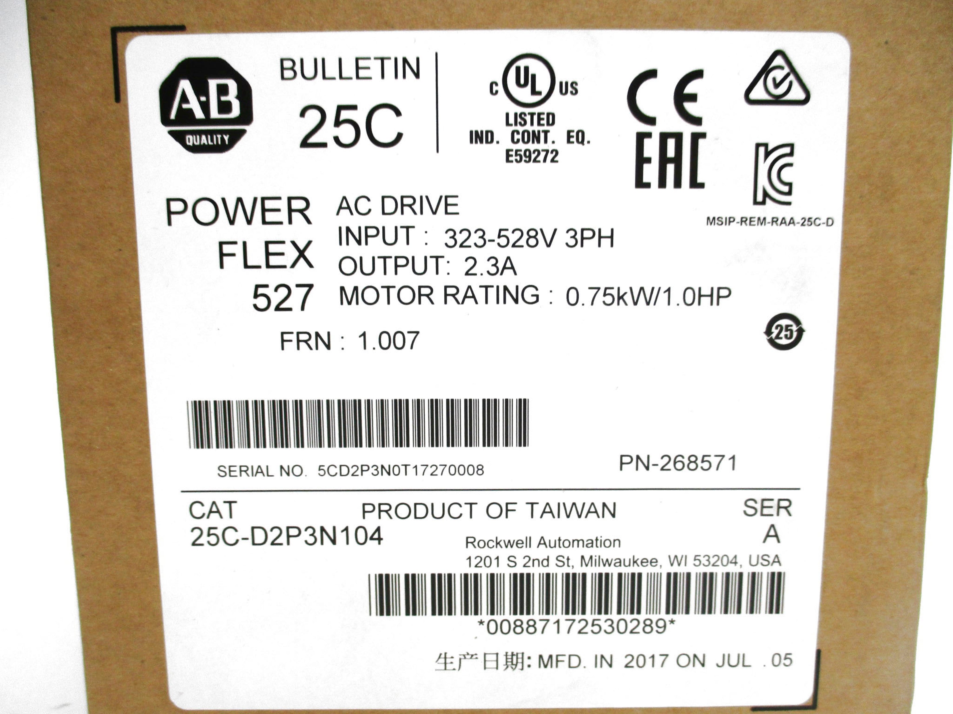 ALLEN BRADLEY 25C-D2P3N104 SER. A F/W 1.007 NSMP