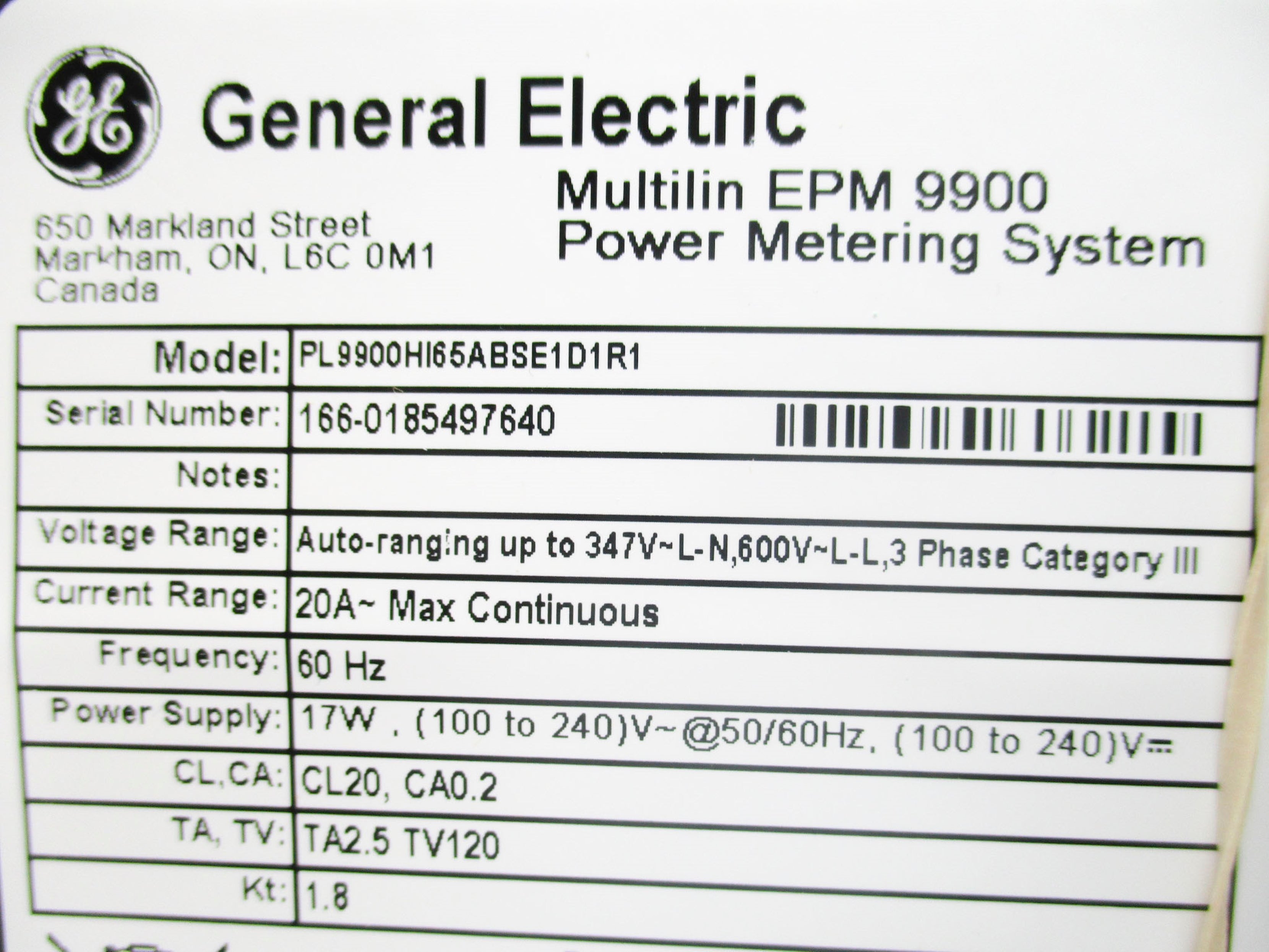 GENERAL ELECTRIC EPM9900 PL9900HI65ABSE1D1R1 NSMP