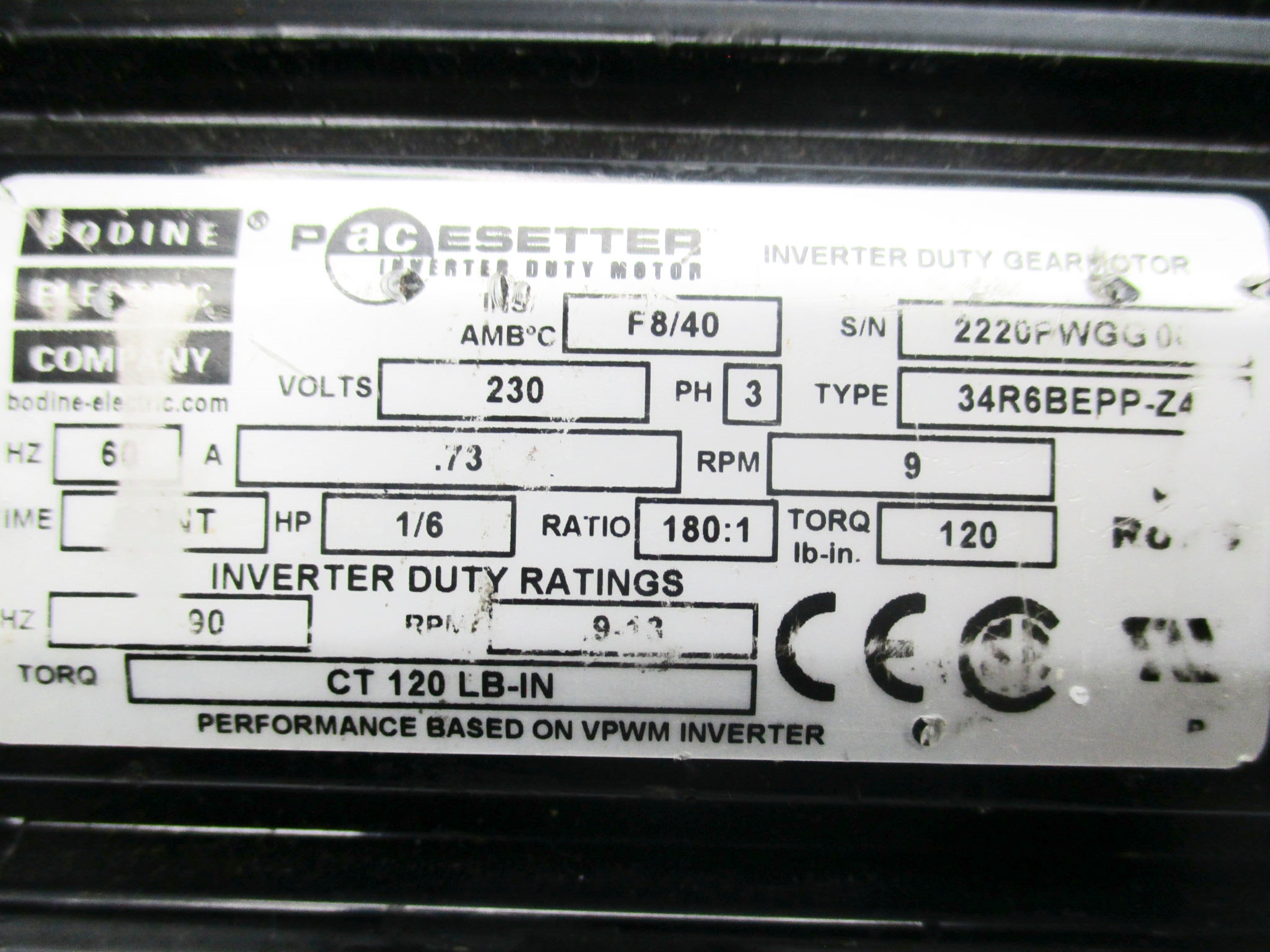 BODINE ELECTRIC 34R6BEPP-Z4 UNMP
