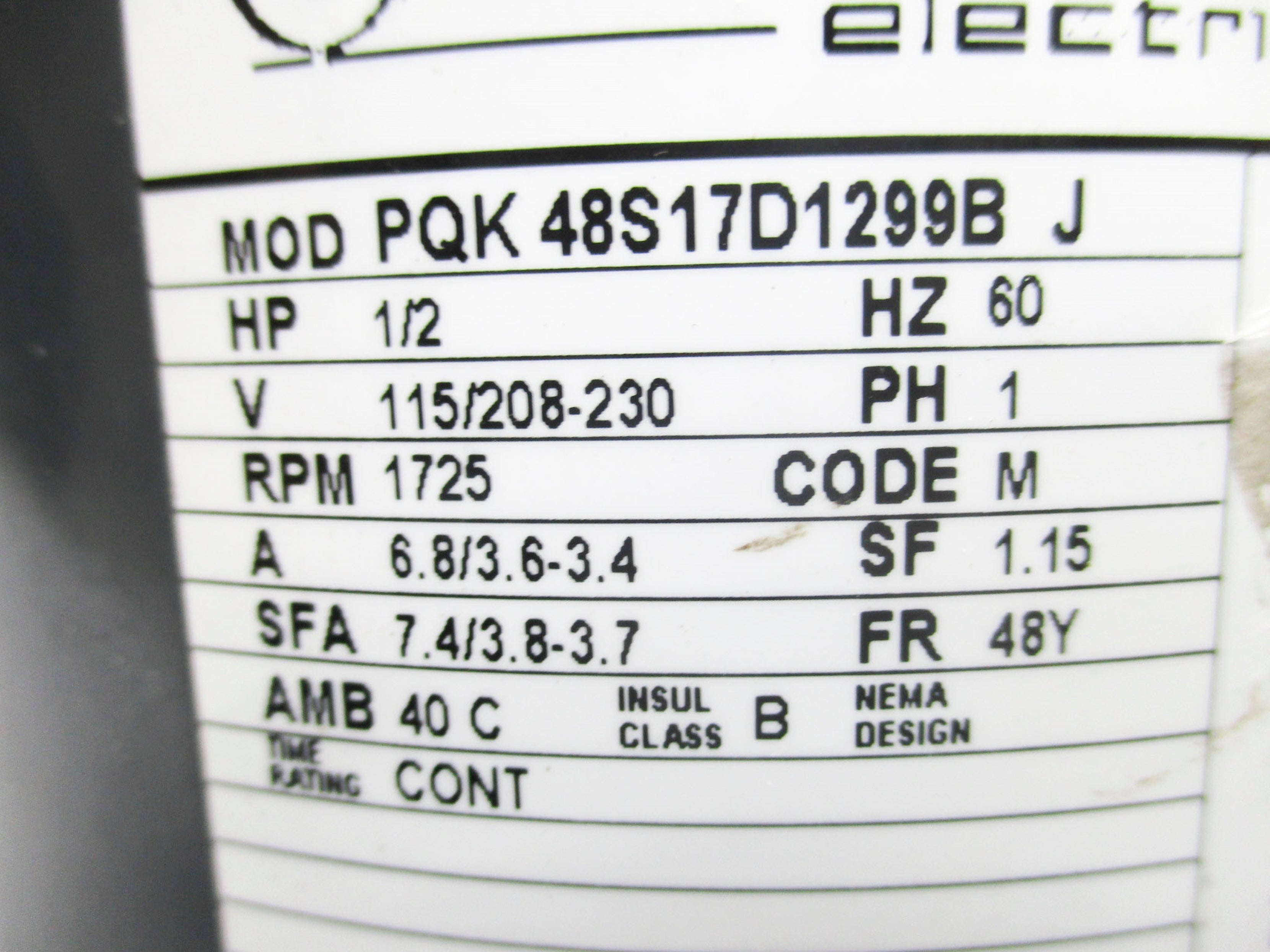 MARATHON ELECTRIC PQK48S17D1299BJ (AS PICTURED) UNMP