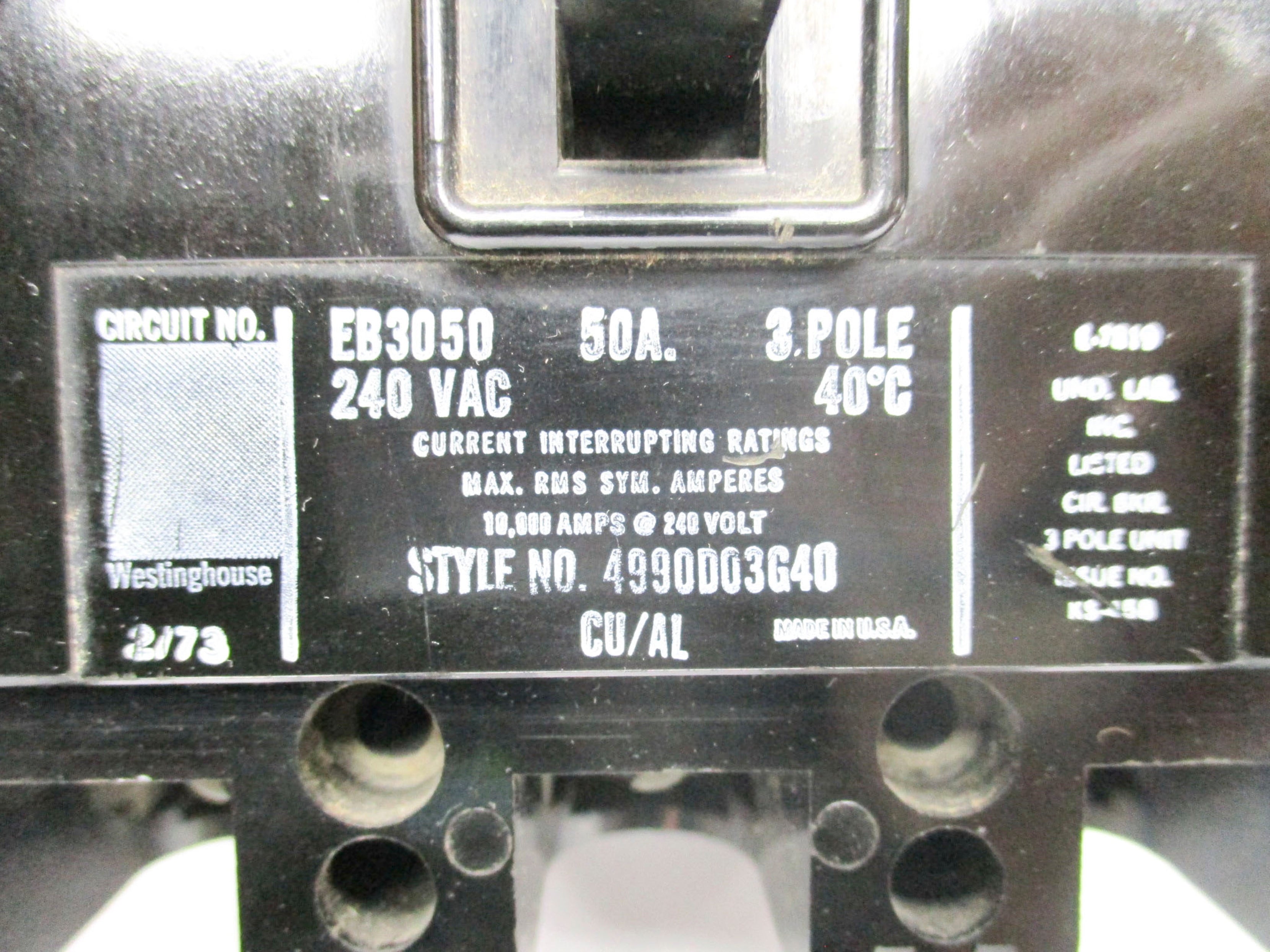 WESTINGHOUSE EB3050 50A 240VAC UNMP