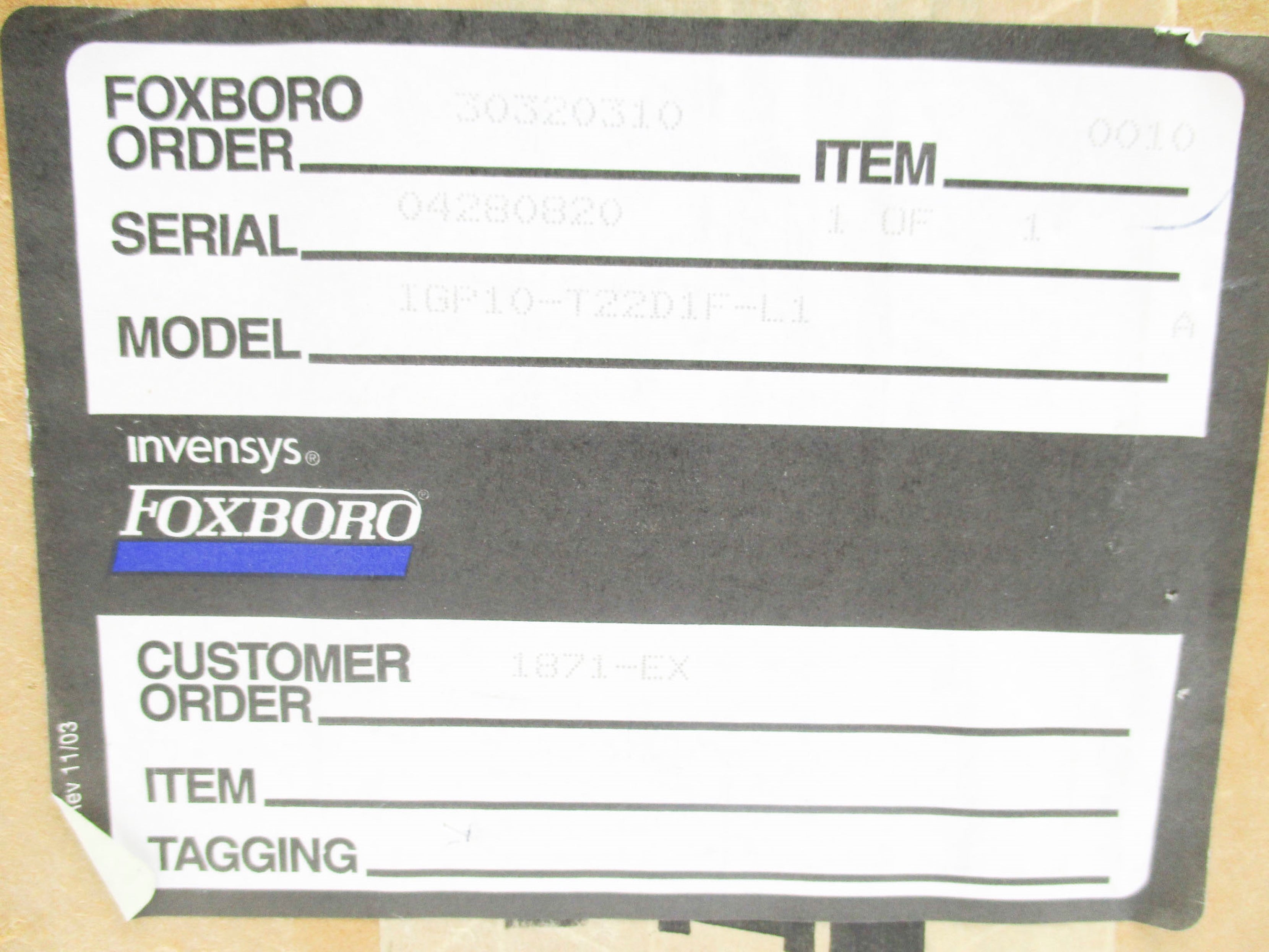 FOXBORO IGP10-T22D1F-L1 NSMP