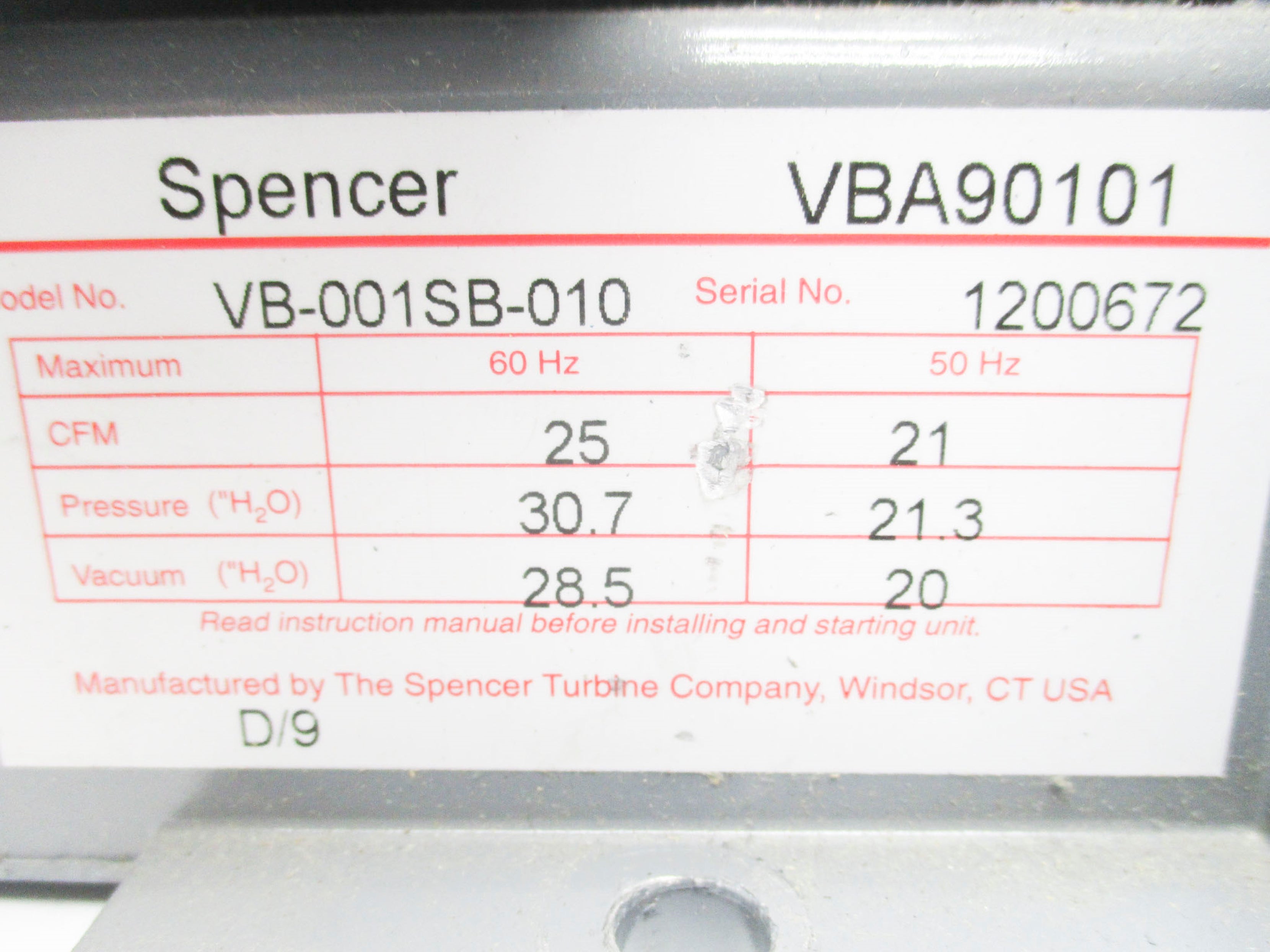 SPENCER VB-001SB-010 UNMP