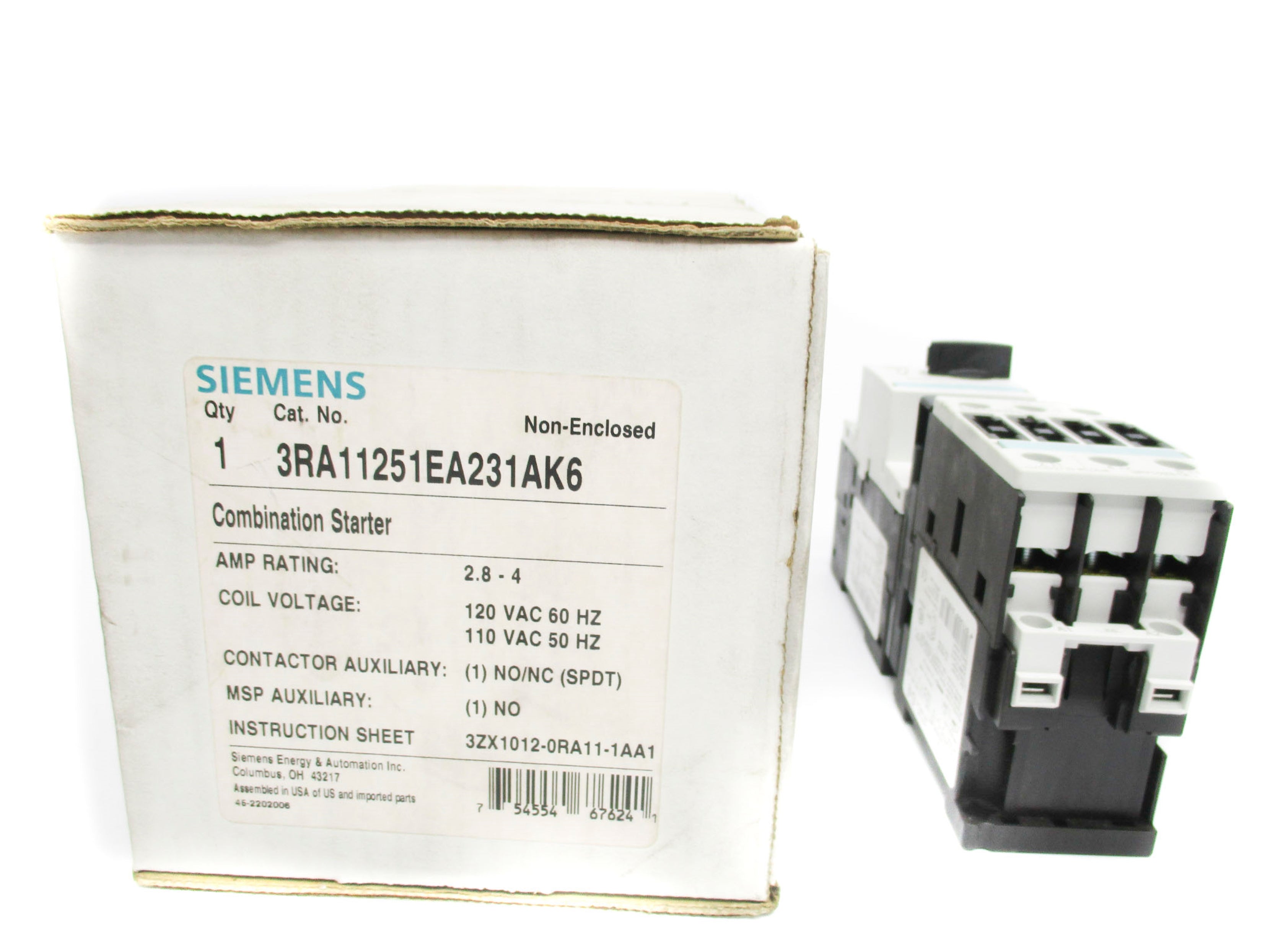 SIEMENS 3RA11251EA231AK6 2.8-4A 110-120VAC NSMP