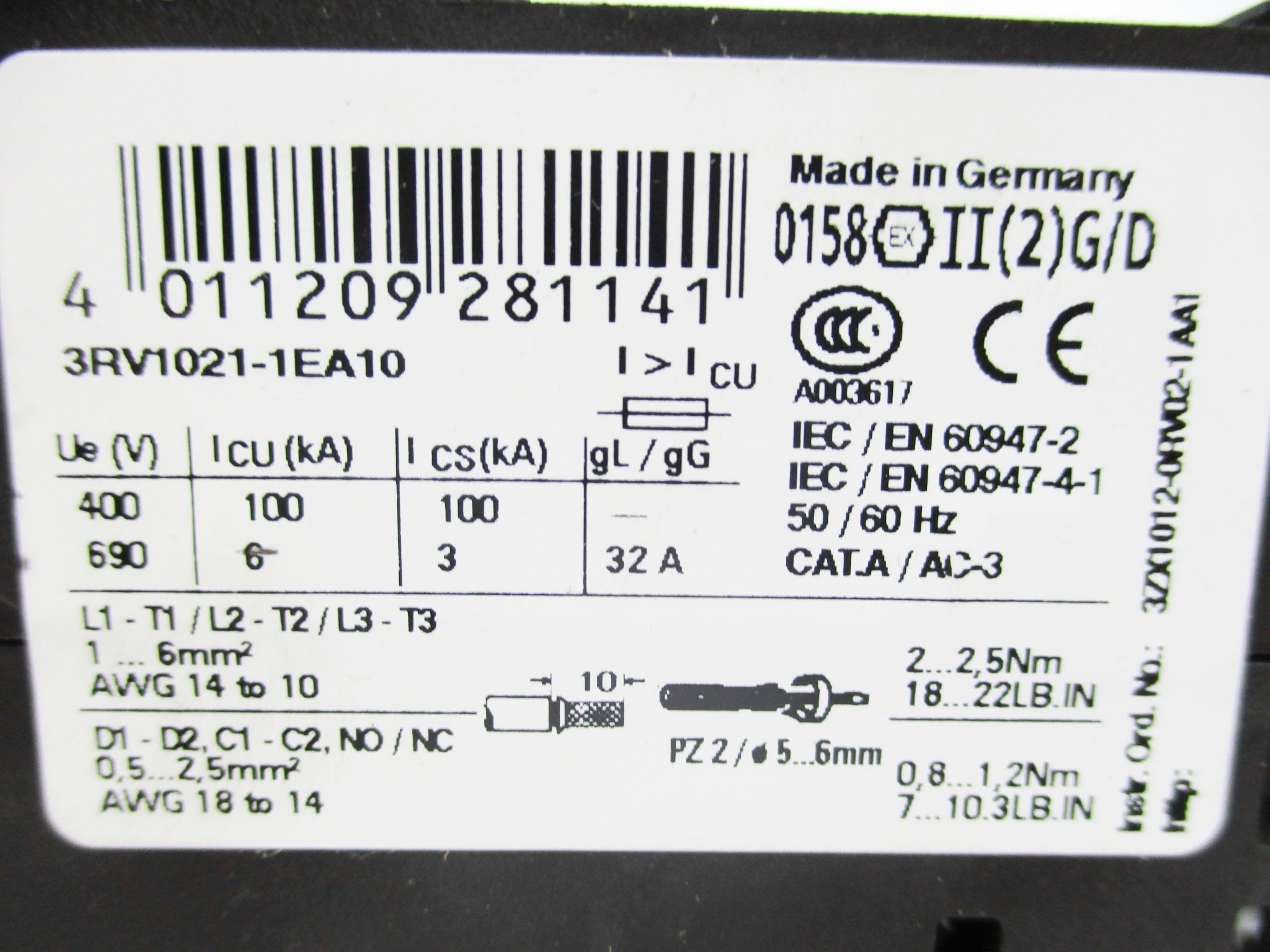 SIEMENS 3RA11251EA231AK6 2.8-4A 110-120VAC NSMP