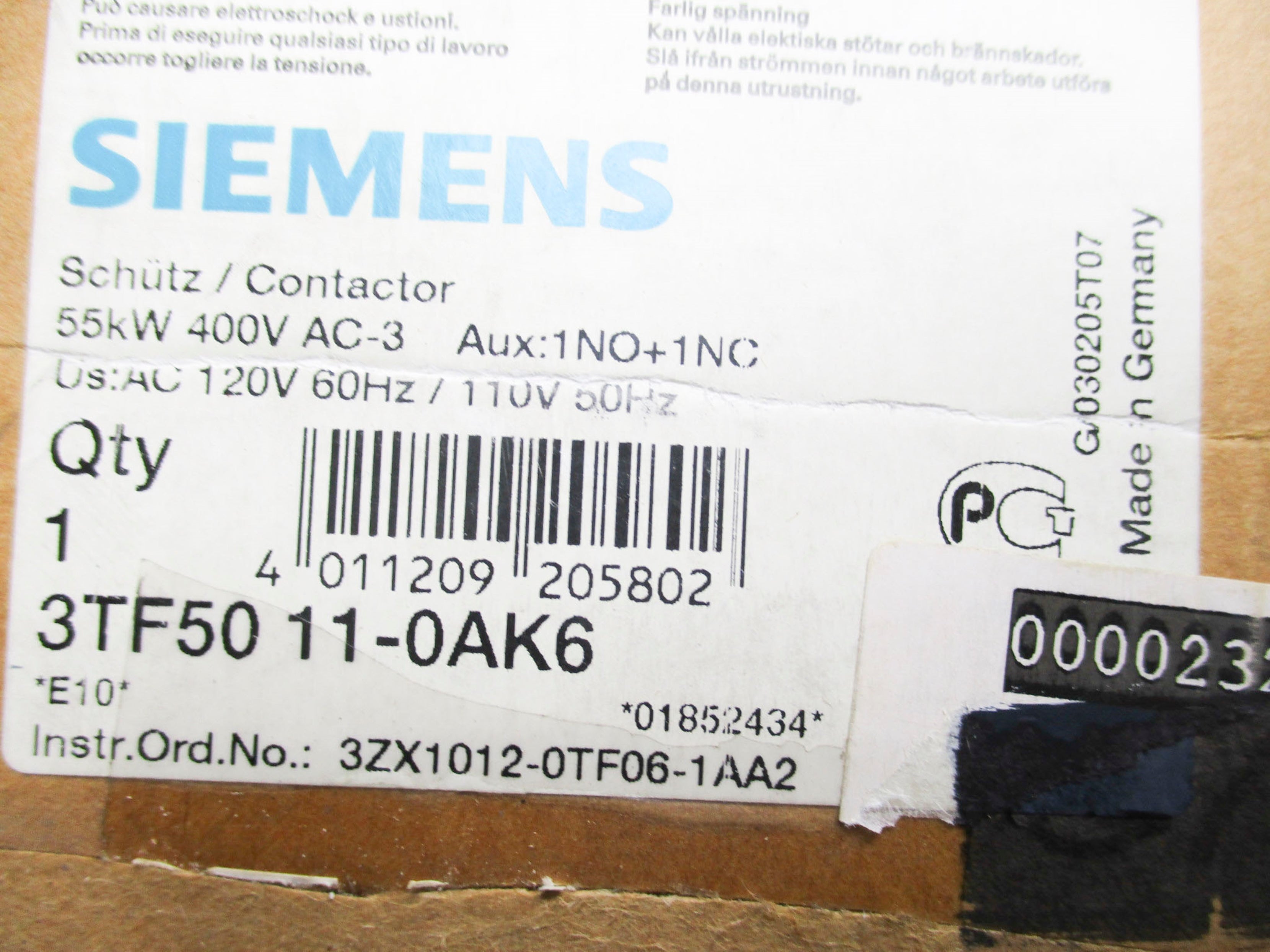 SIEMENS 3TF5011-0AK6 120V/110V NSMP