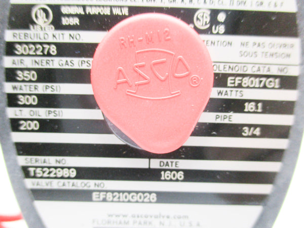 ASCO EF8210G026 120V 200-350PSI 3/4" NSMP