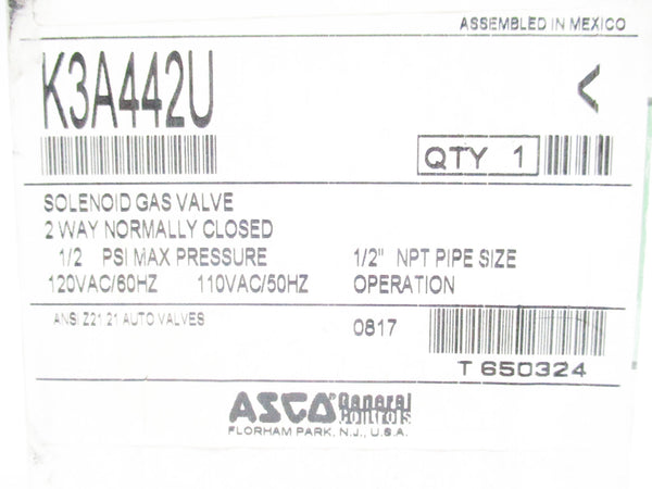 ASCO K3A442U 1/2PSI 110/120V NSMP