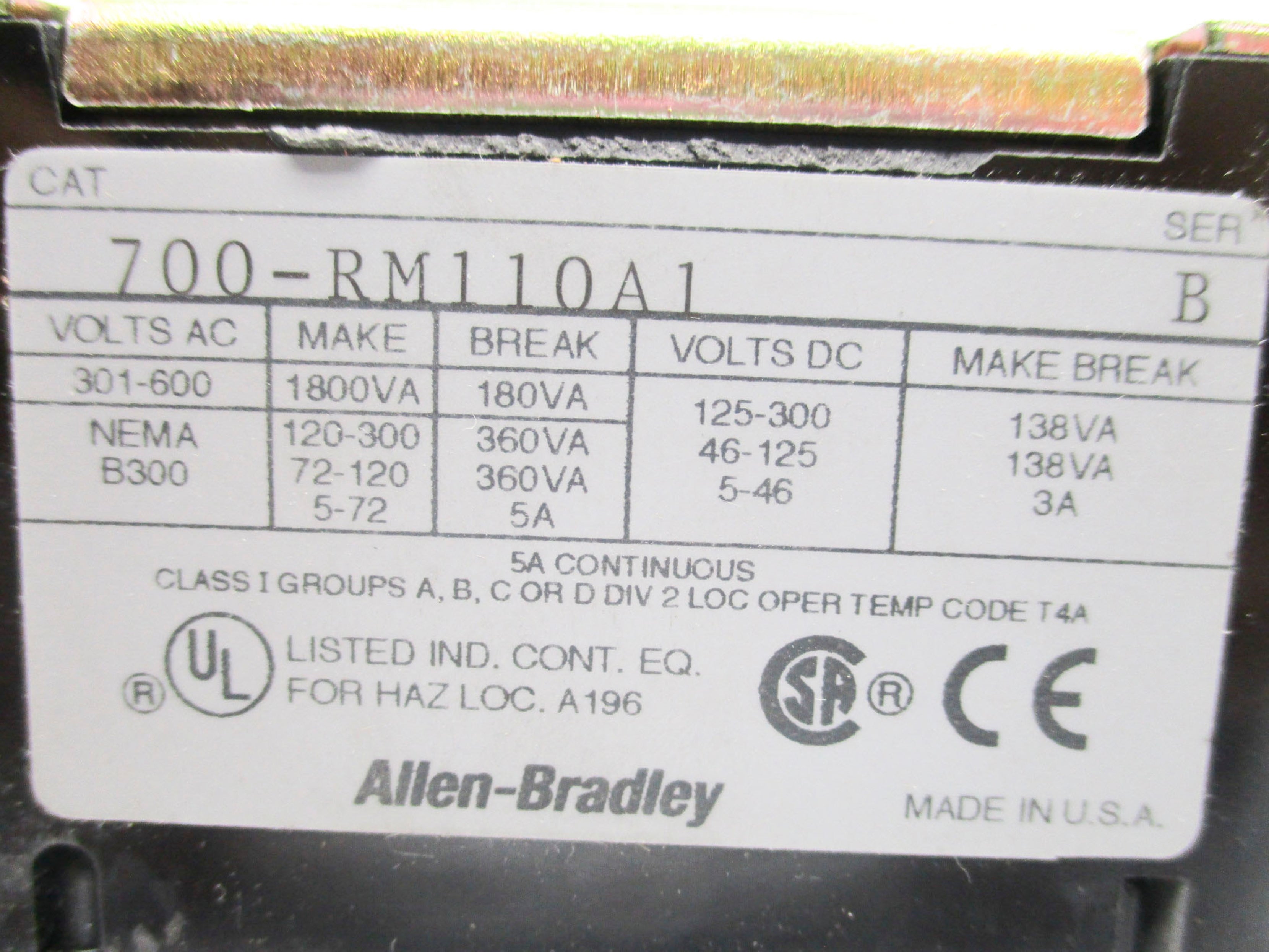 INDUSTRIAL SPARE PART 700-RM110A1 SER. B 115-120V (WH) NSMP