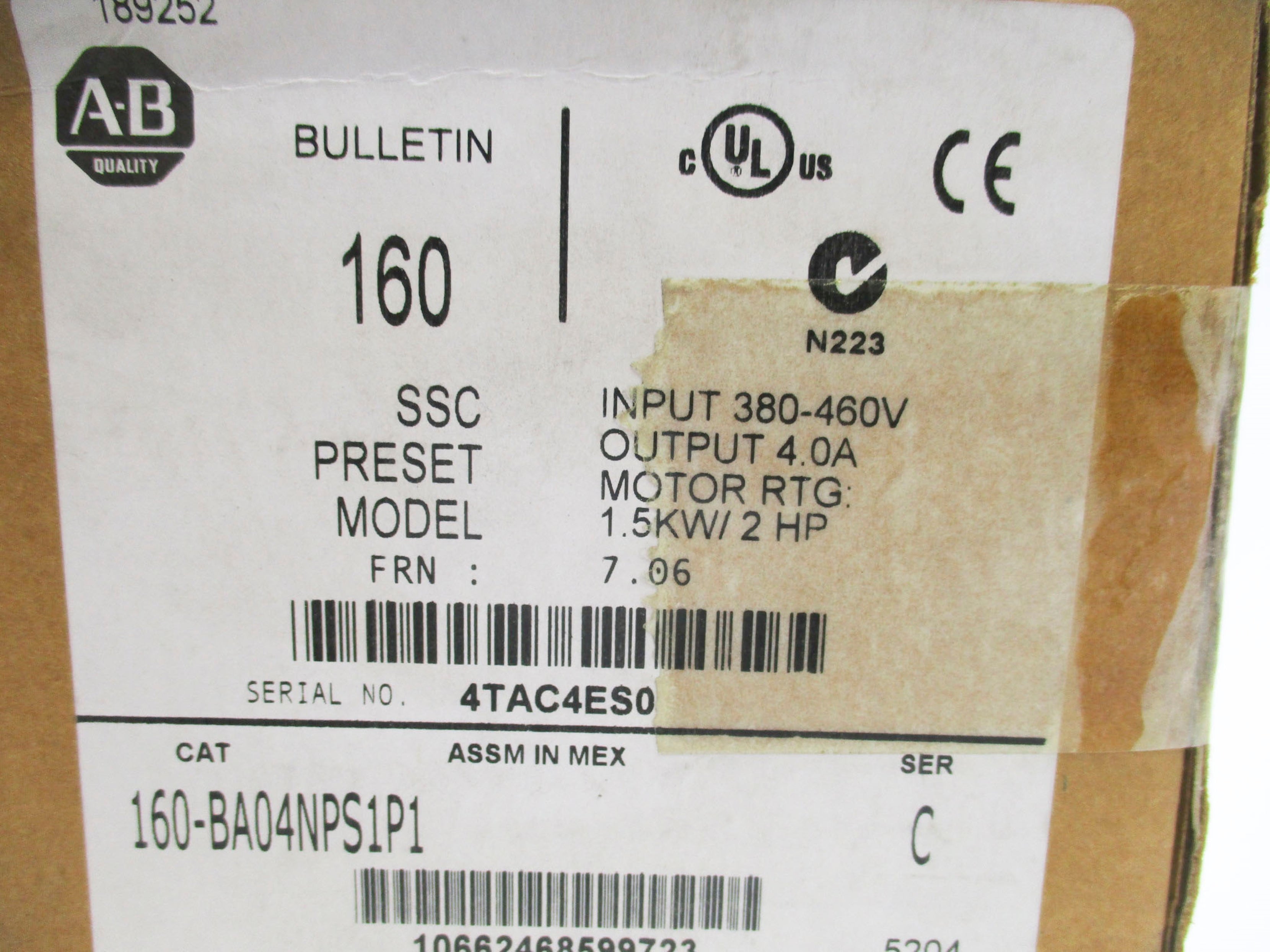 ALLEN BRADLEY 160-BA04NPS1P1 SER. C F/W 7.06 (BR/WH) NSMP