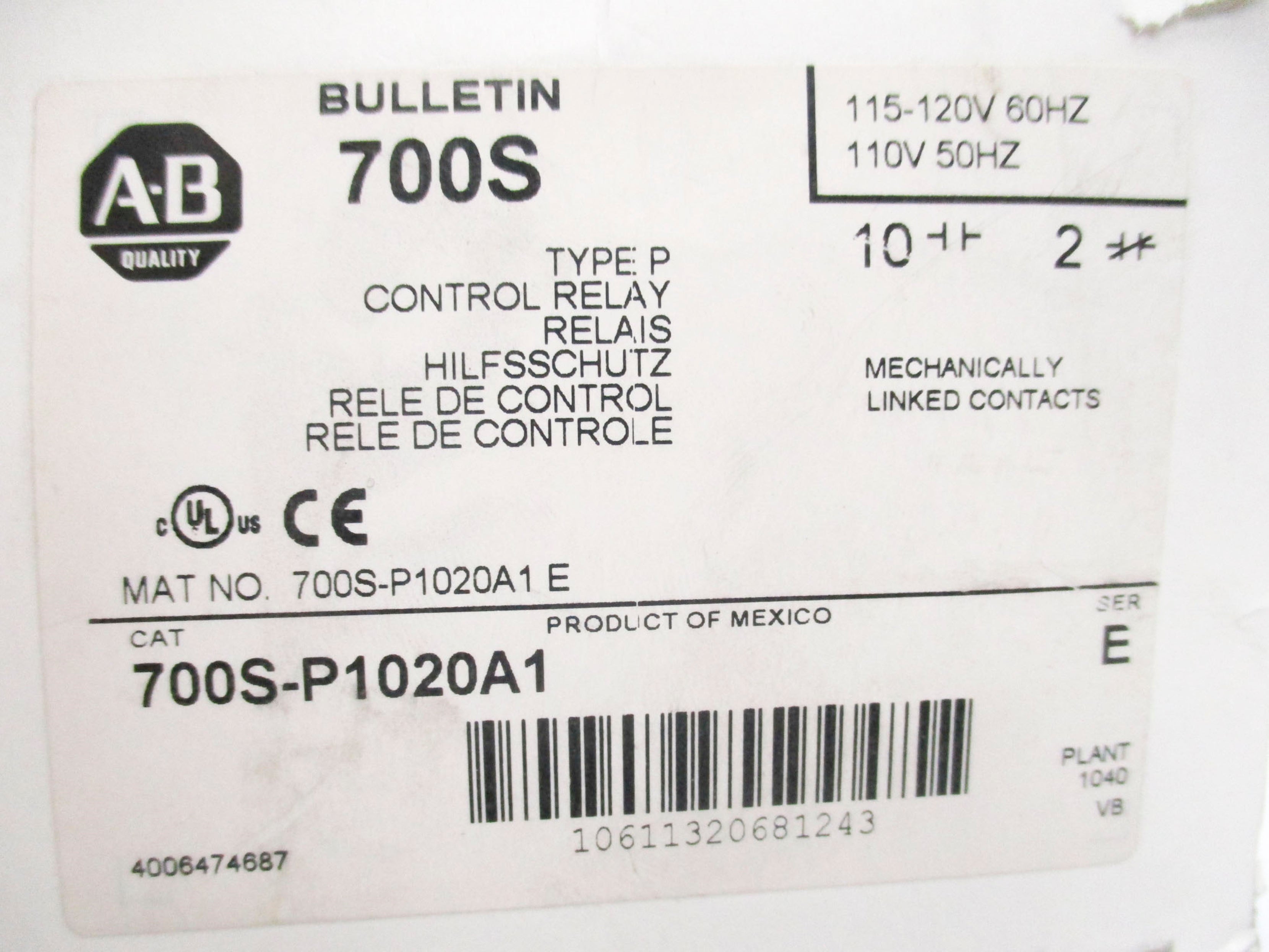 INDUSTRIAL SPARE PART 700S-P1020A1 SER. E 110/115-120V (WH) NSMP