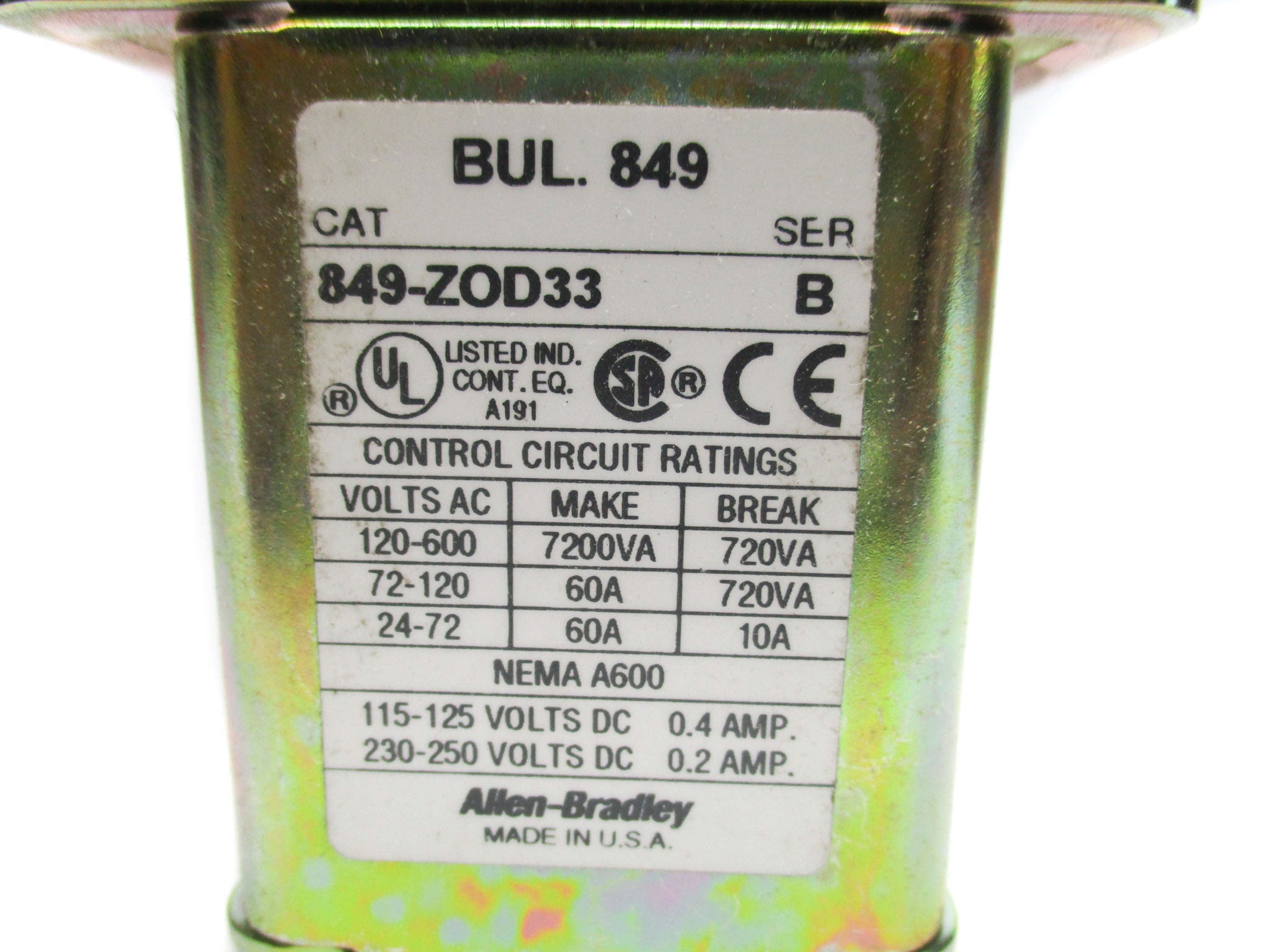INDUSTRIAL SPARE PART 849-Z0D33 SER. B 120V-60 110V-50 (BR/WH) NSMP