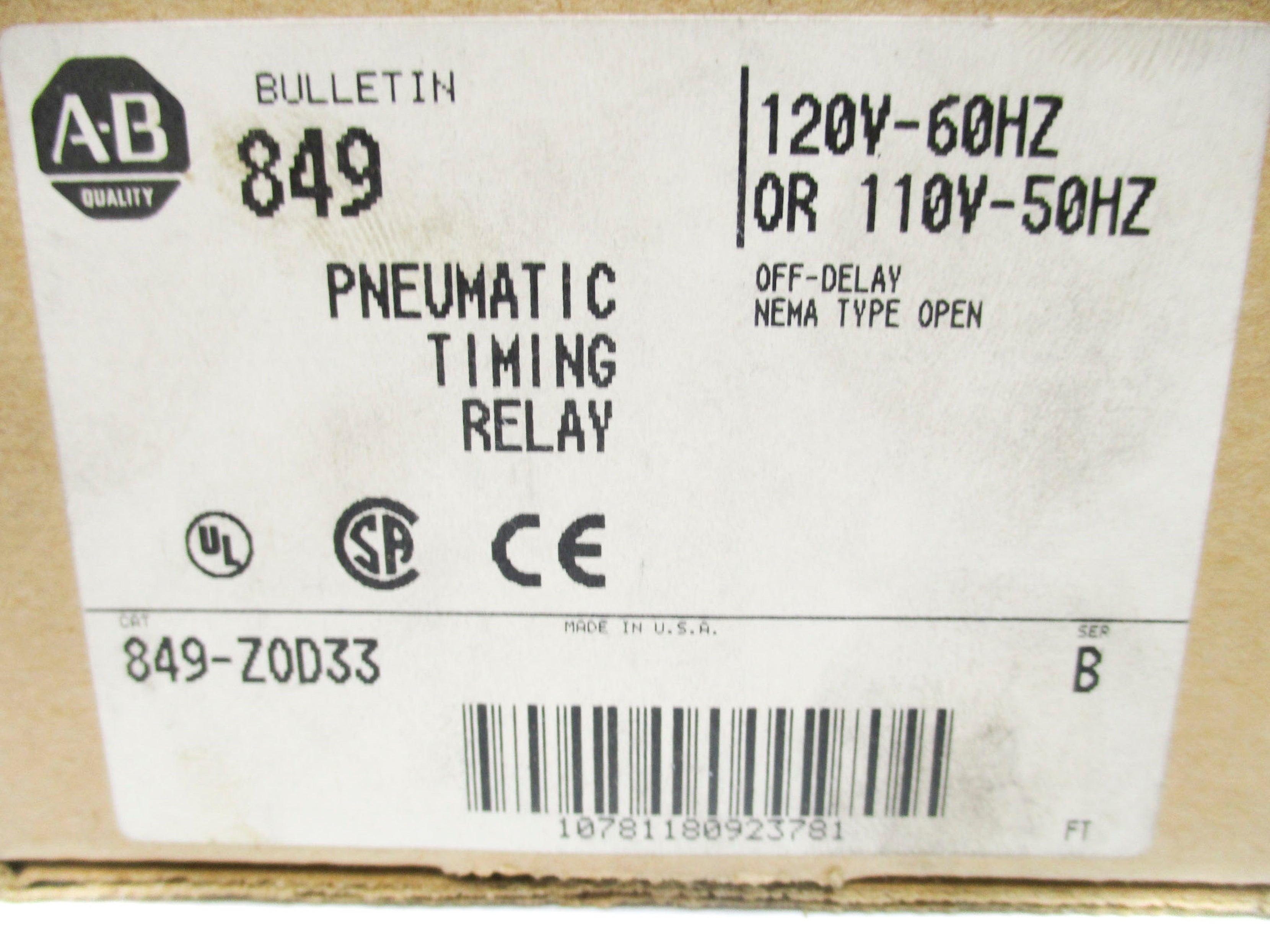 INDUSTRIAL SPARE PART 849-Z0D33 SER. B 120V-60 110V-50 (BR/WH) NSMP