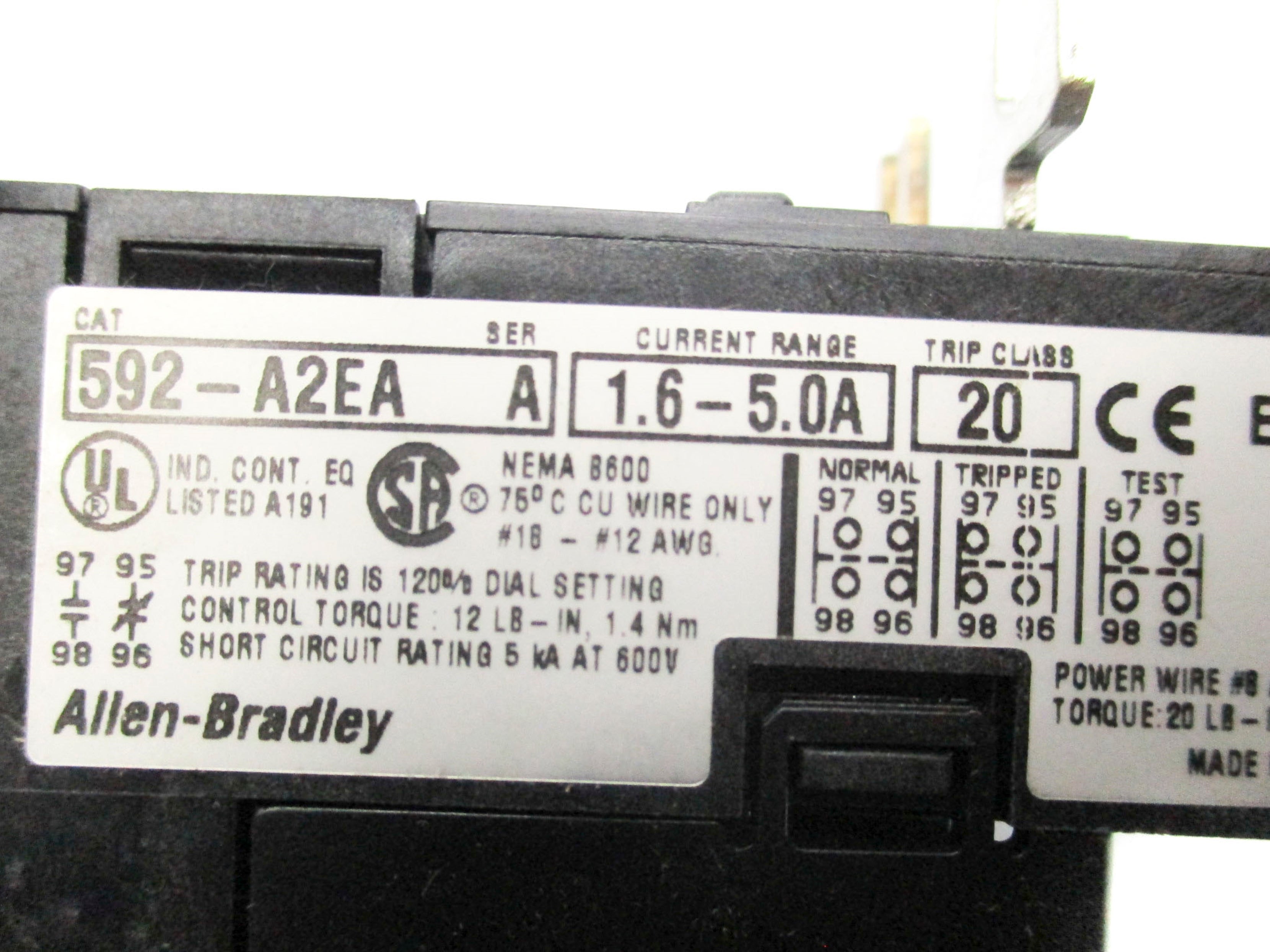 INDUSTRIAL SPARE PART 592-A2EA SER. A 600V 1.6-5.0A (BR/WH) NSMP