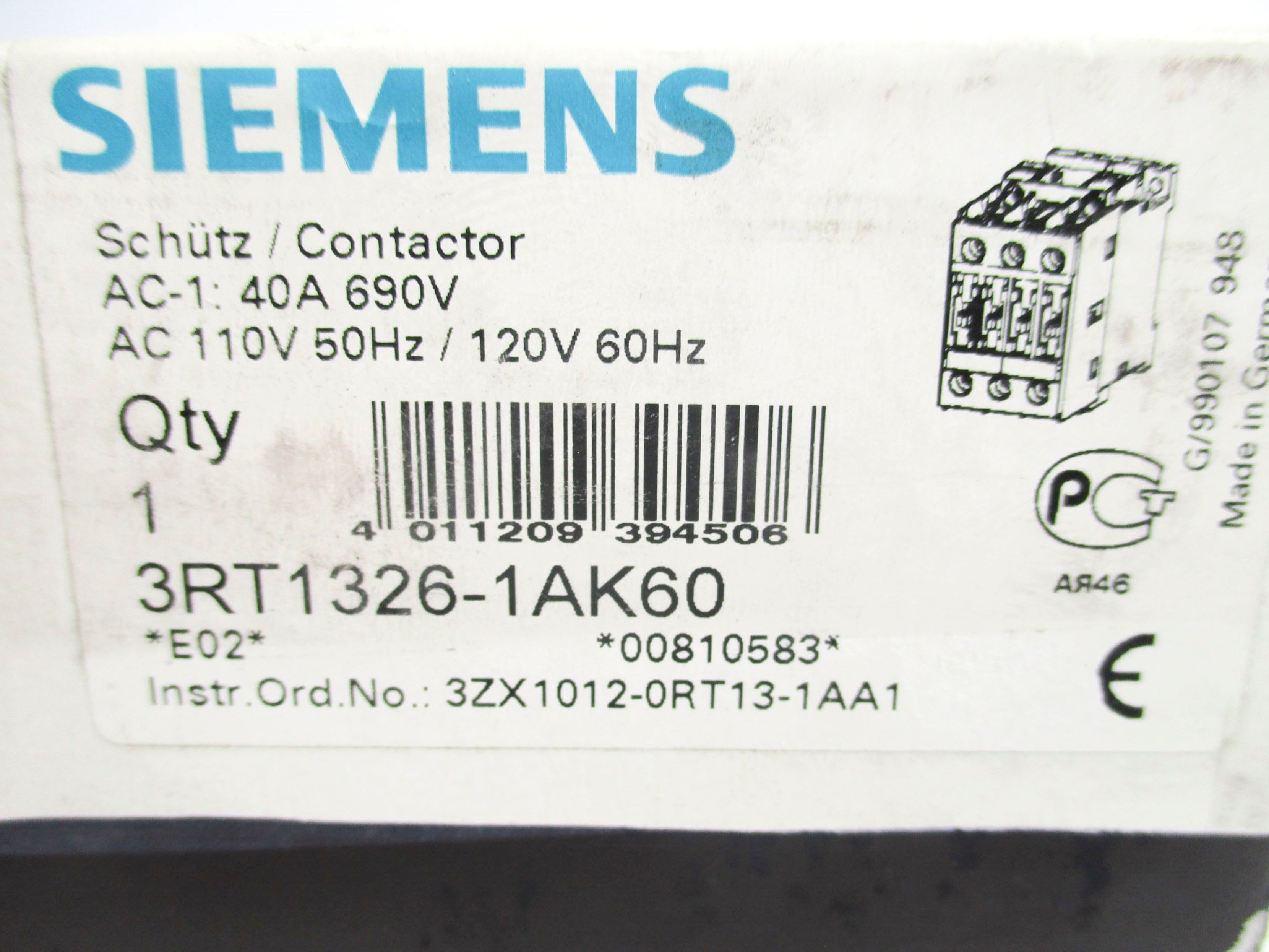SIEMENS 3RT1326-1AK60 4A 110V-120V NSMP