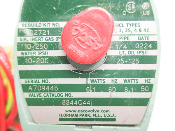 ASCO 8344G44 110/120V 10-200PSI 1/4" UNMP