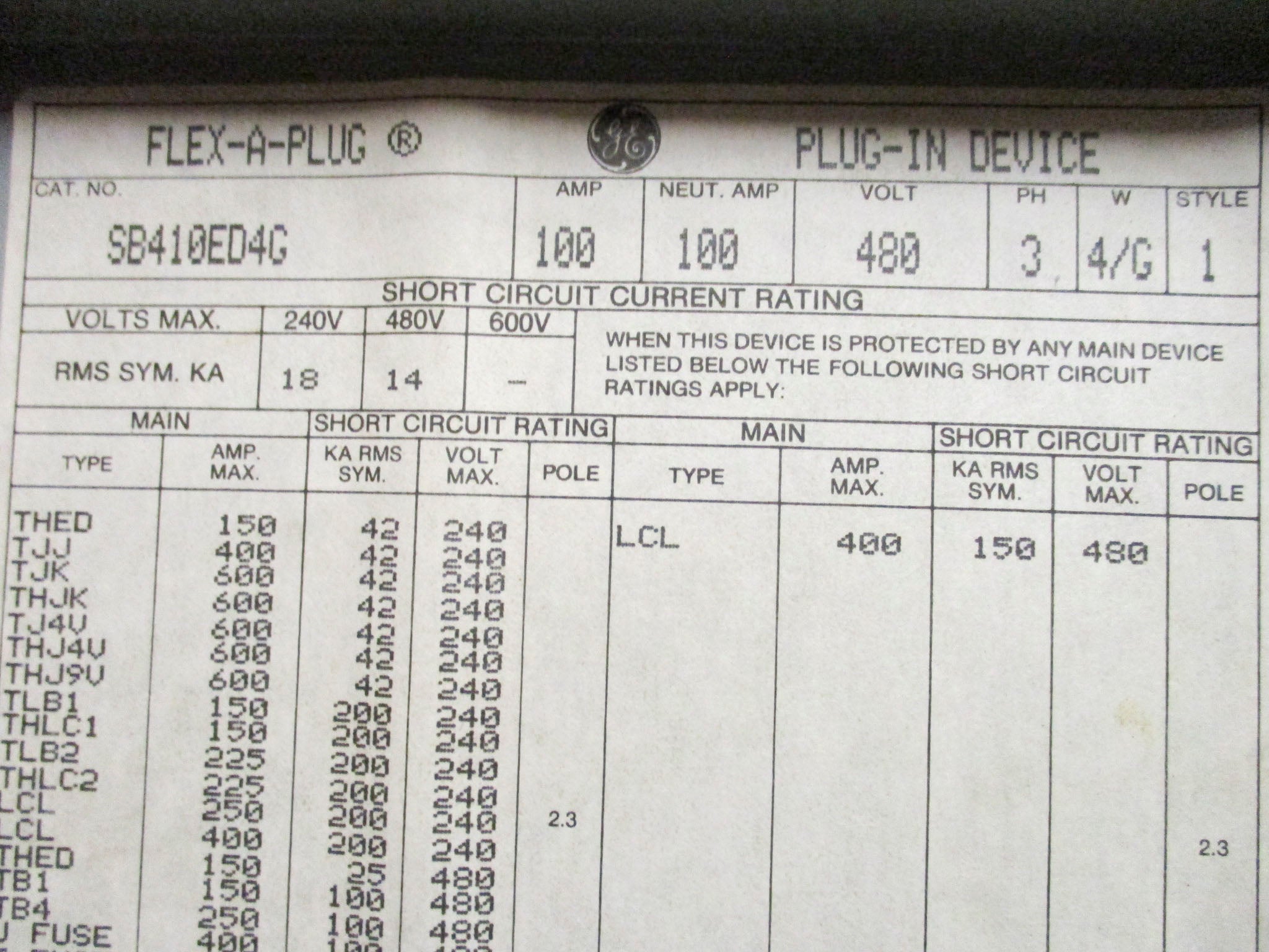 GENERAL ELECTRIC SB410ED4G UNMP