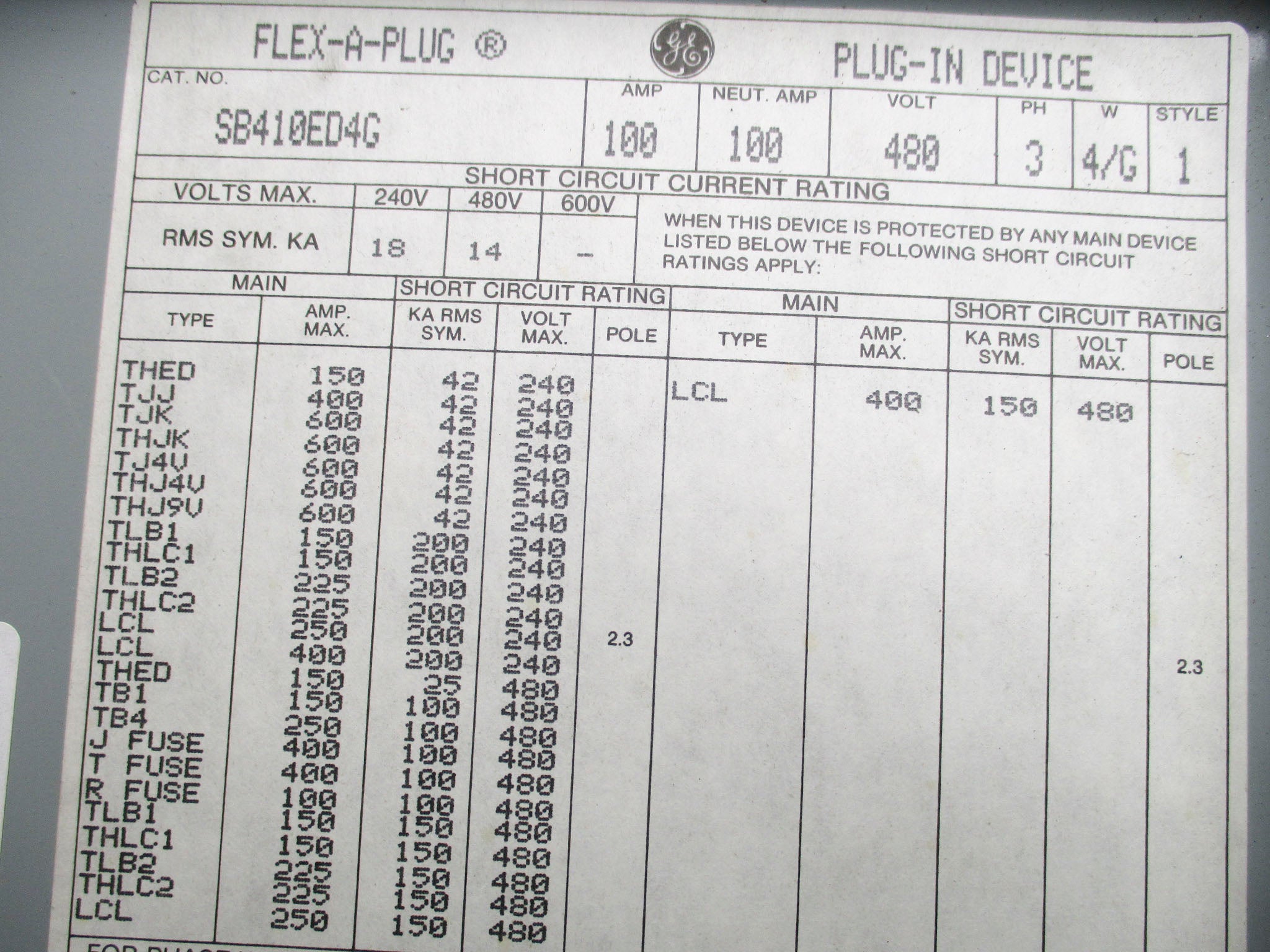 GENERAL ELECTRIC SB410ED4G (AS PICTURED) UNMP