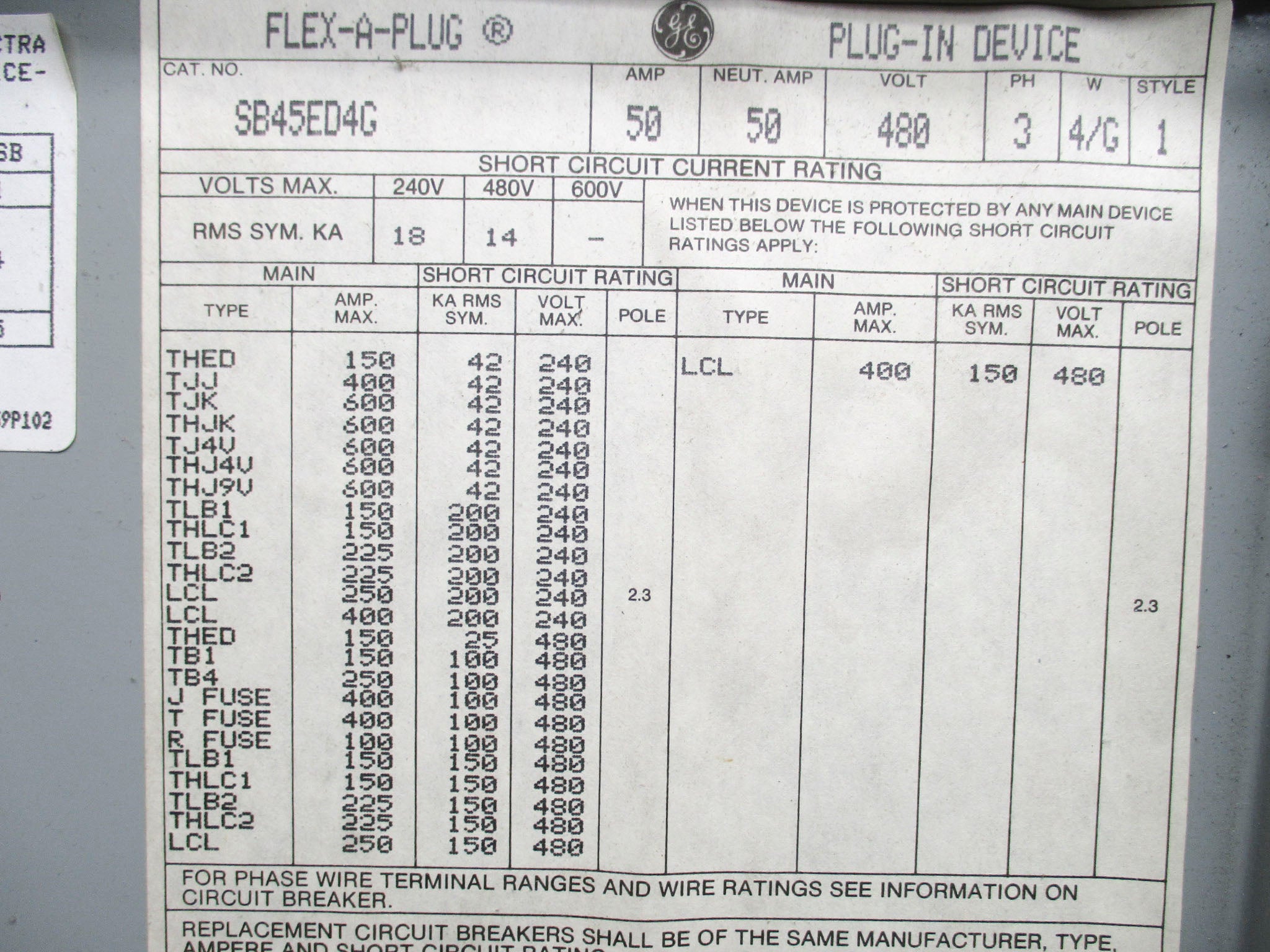 GENERAL ELECTRIC SB45ED4G UNMP