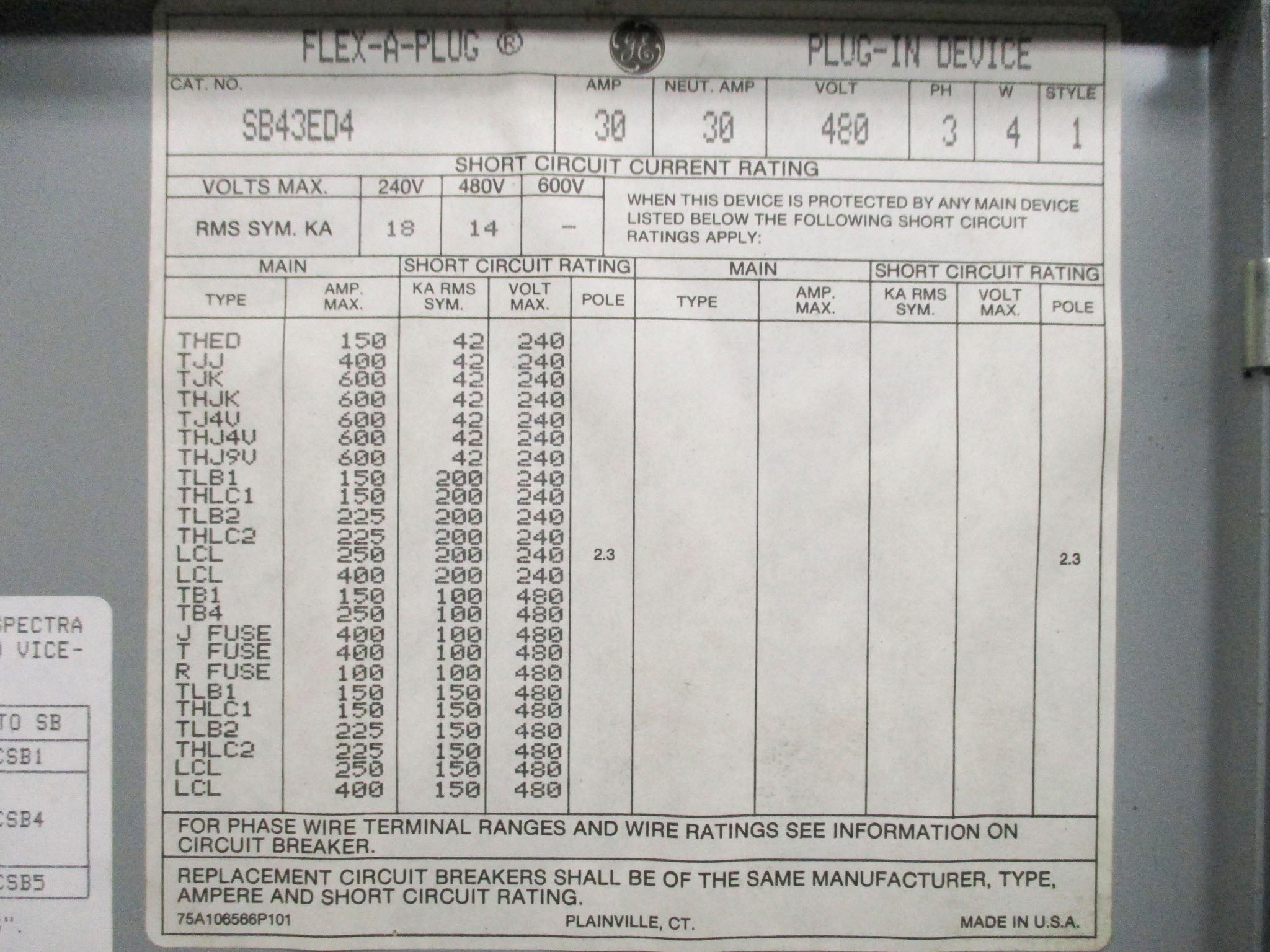 GENERAL ELECTRIC SB43ED4 UNMP