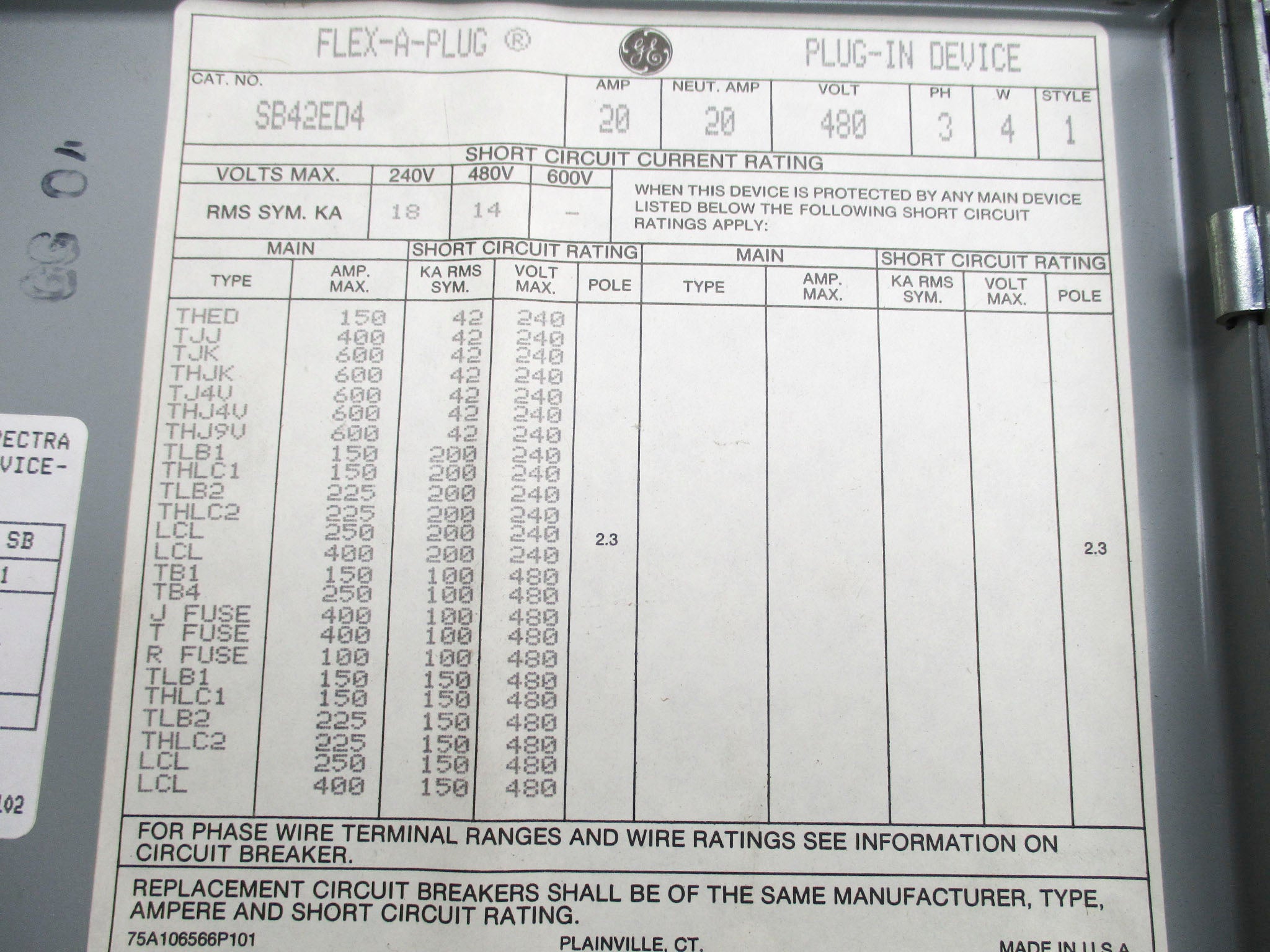 GENERAL ELECTRIC SB42ED4 (AS PICTURED) UNMP