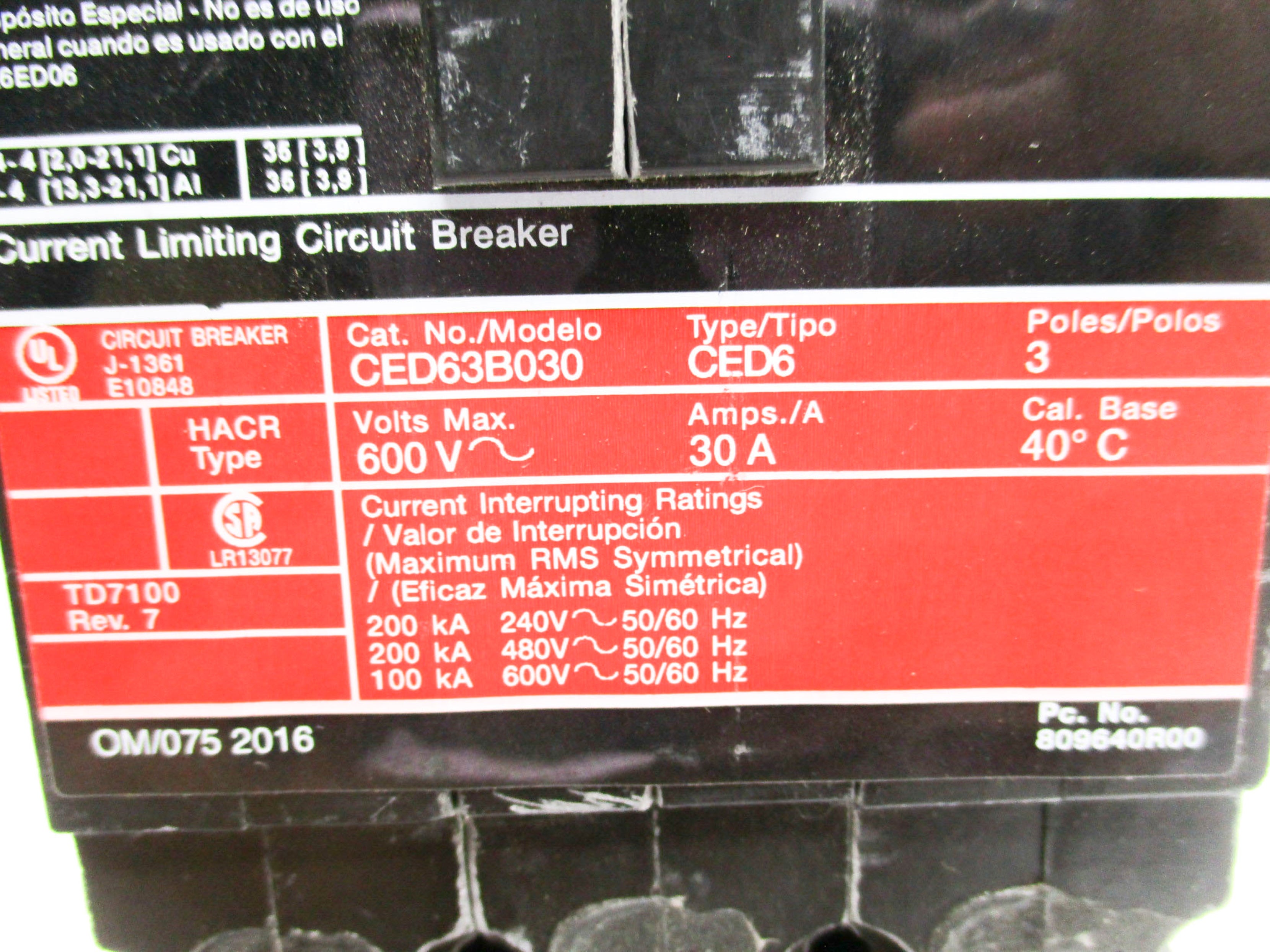 SIEMENS CED63B030 30A 600V (AS PICTURED) UNMP