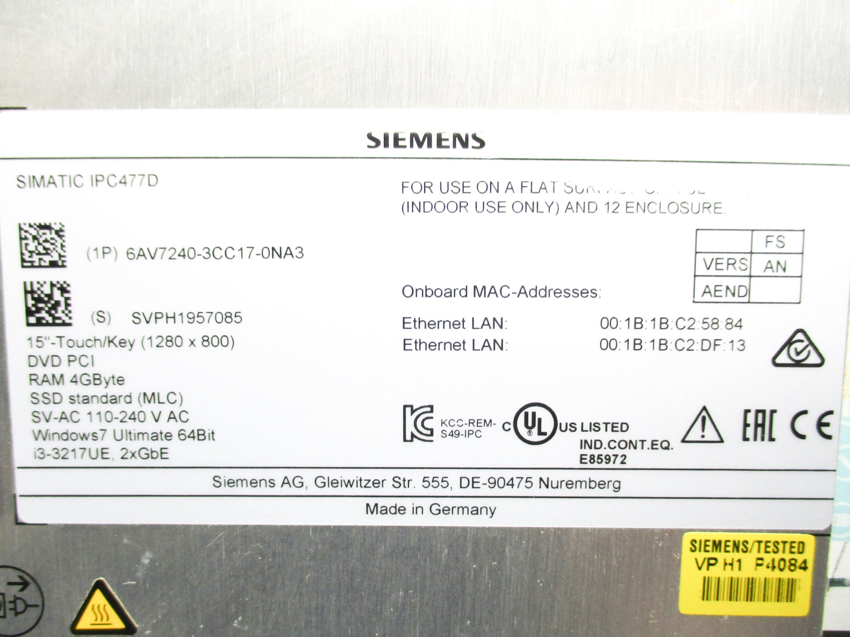 SIEMENS 6AV7240-3CC17-0NA3 (AS PICTURED) NSNP