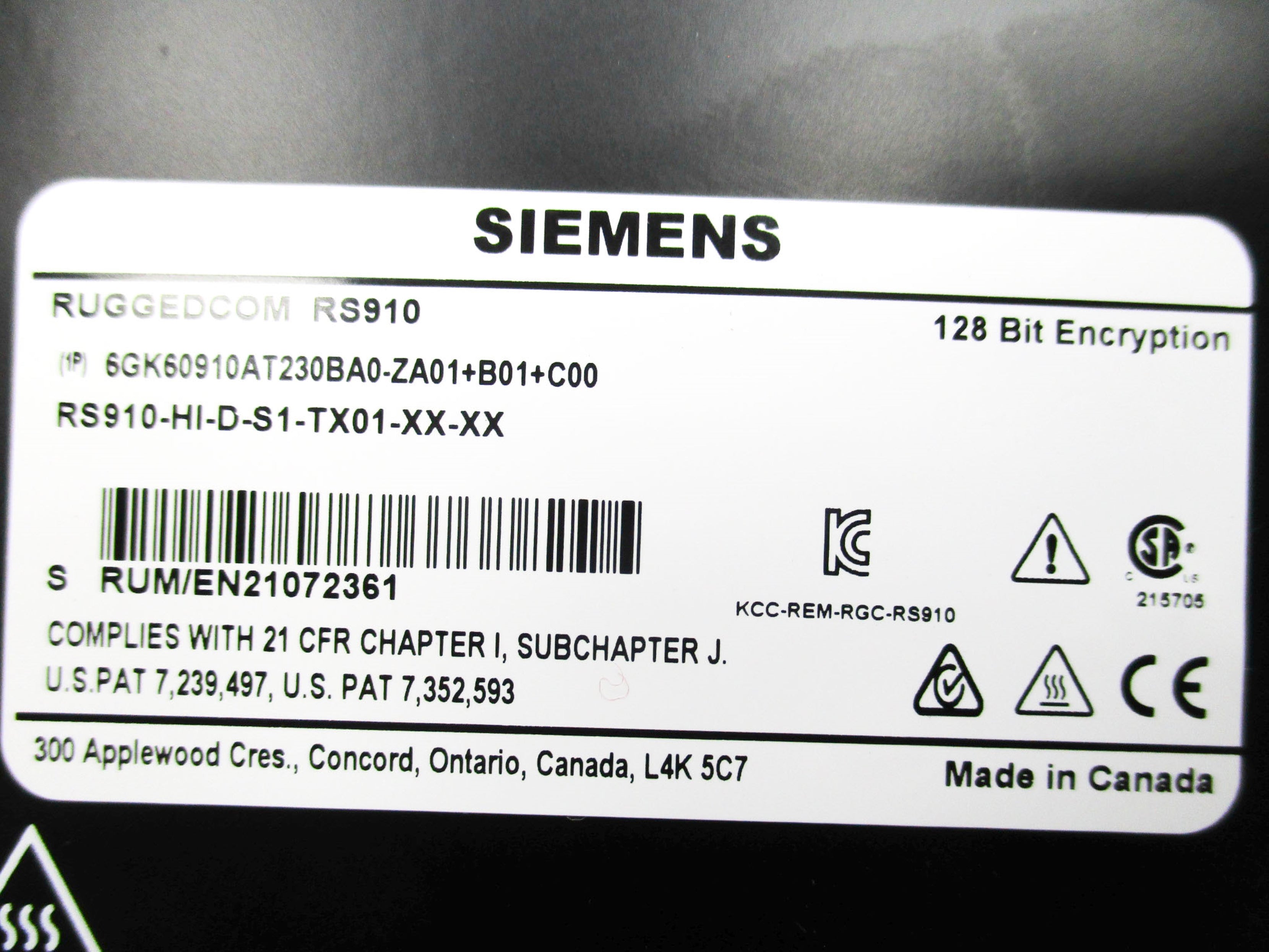 SIEMENS 6GK60910AT230BA0-ZA01+B01+C00 RS910 NSNP