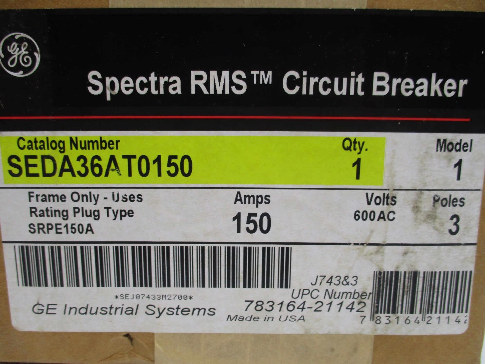 GENERAL ELECTRIC SEDA36AT0150 150A 600VAC NSFS