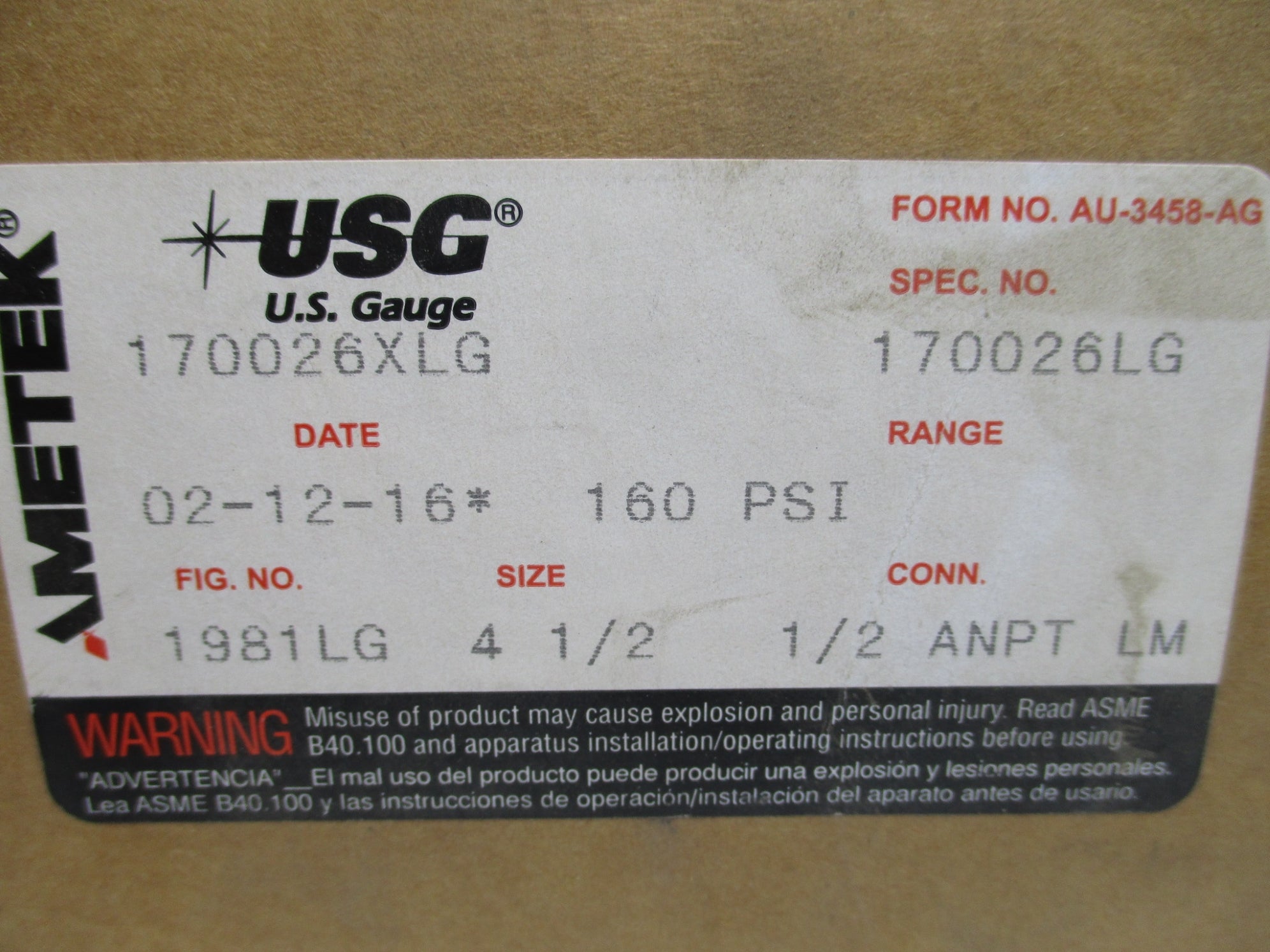 AMETEK 170026XLG 160PSI NSMP