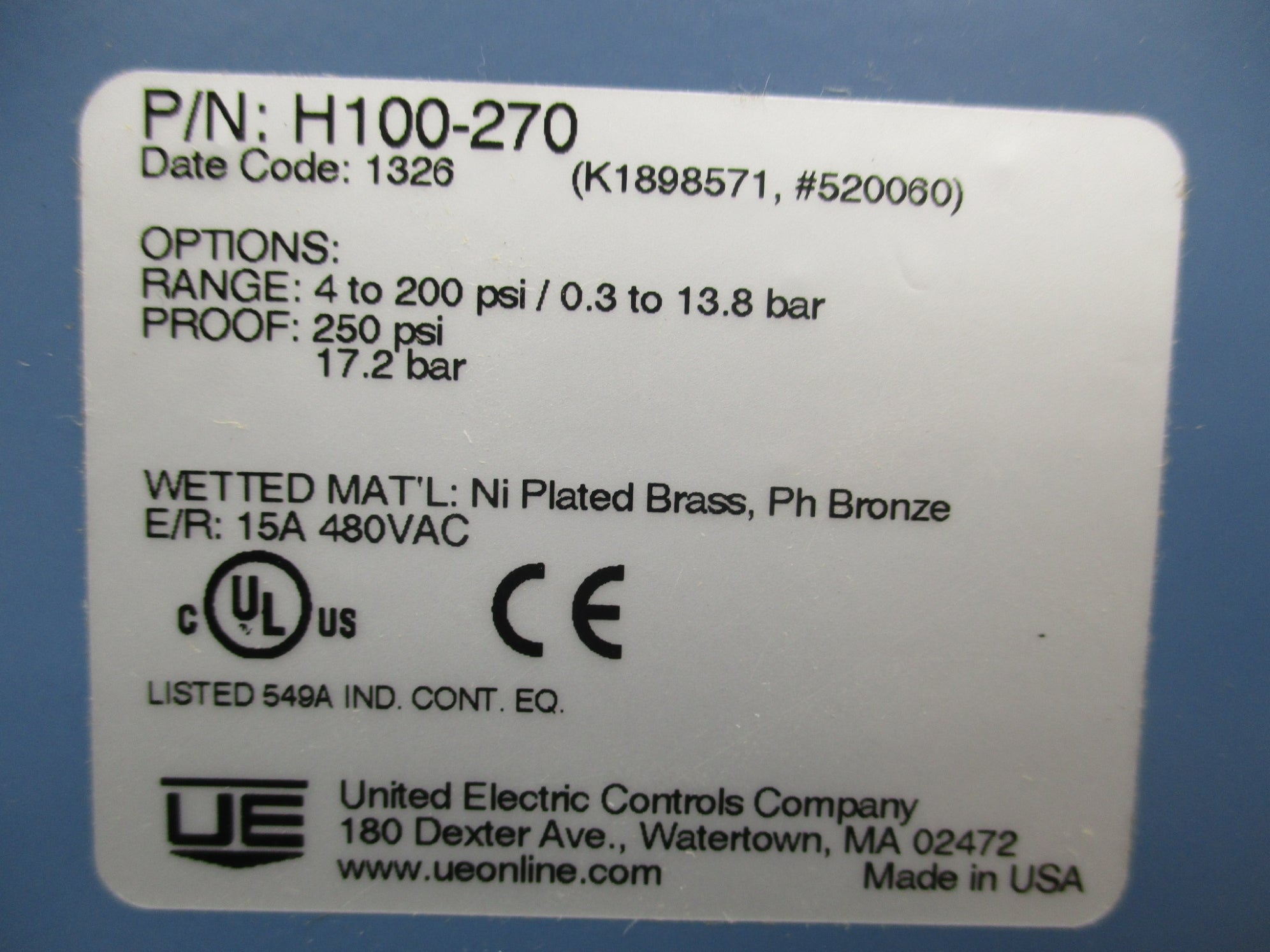 UNITED ELECTRICAL CONTROL H100-270 NSMP