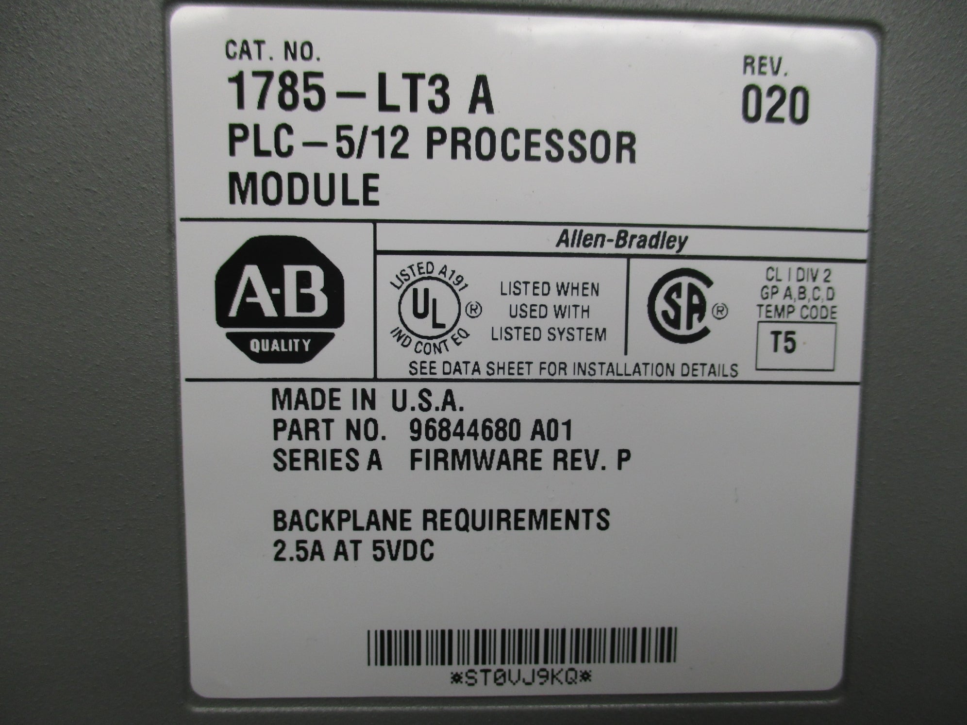 ALLEN BRADLEY 1785-LT3 SER. A F/W P NSMP
