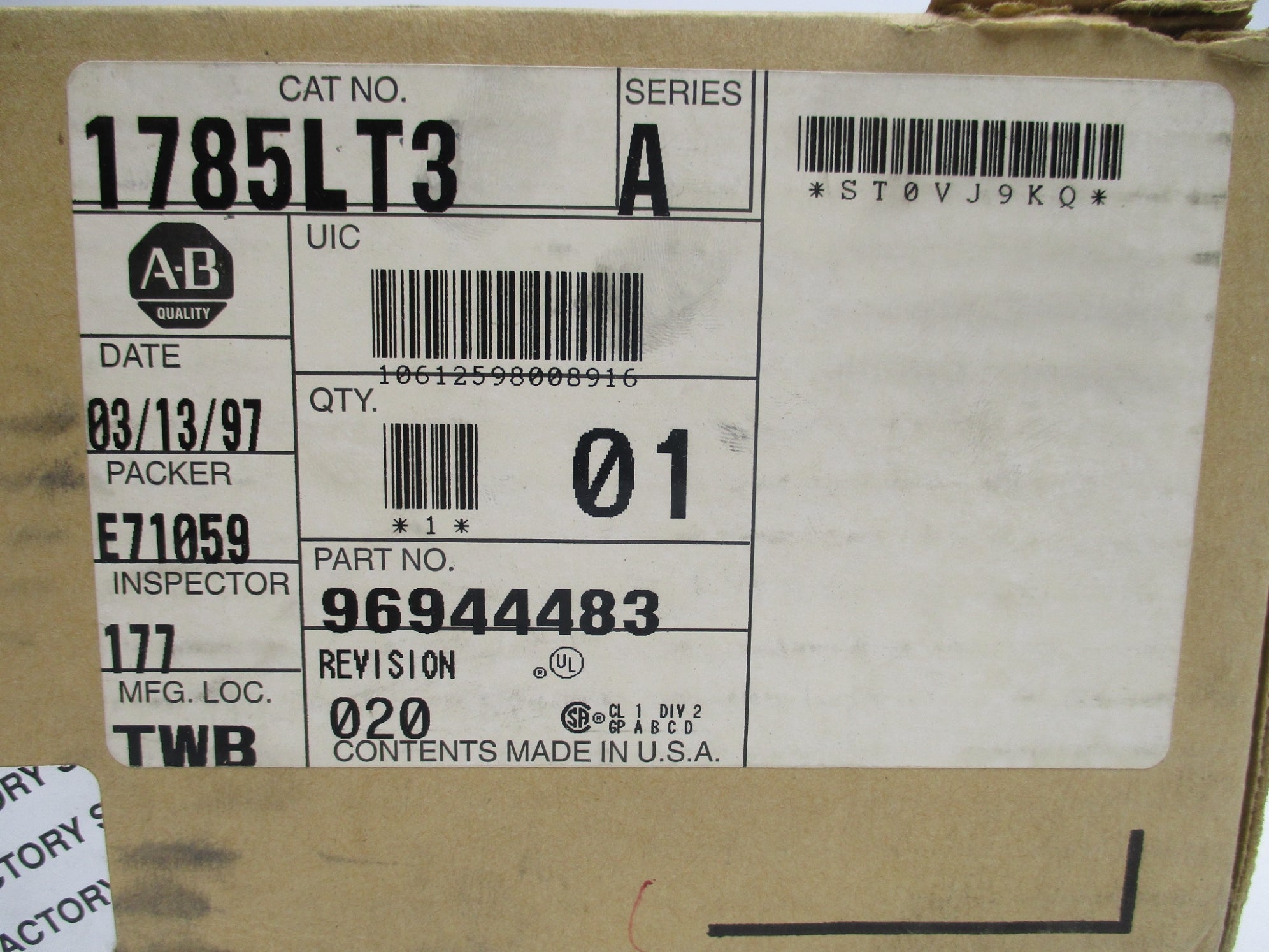ALLEN BRADLEY 1785-LT3 SER. A F/W P NSMP