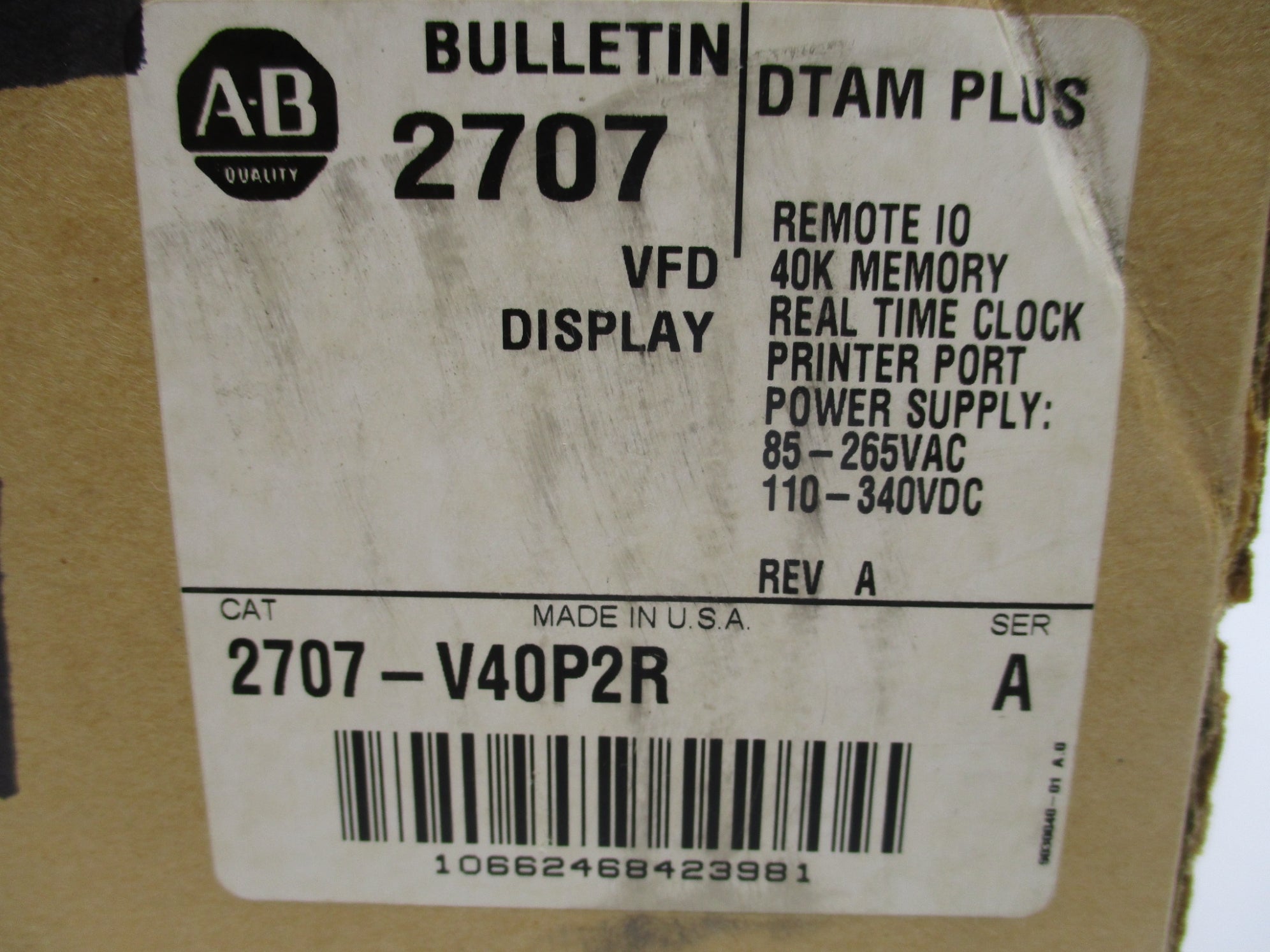 INDUSTRIAL SPARE PART 2707-V40P2R SER. A (AS PICTURED) NSFS