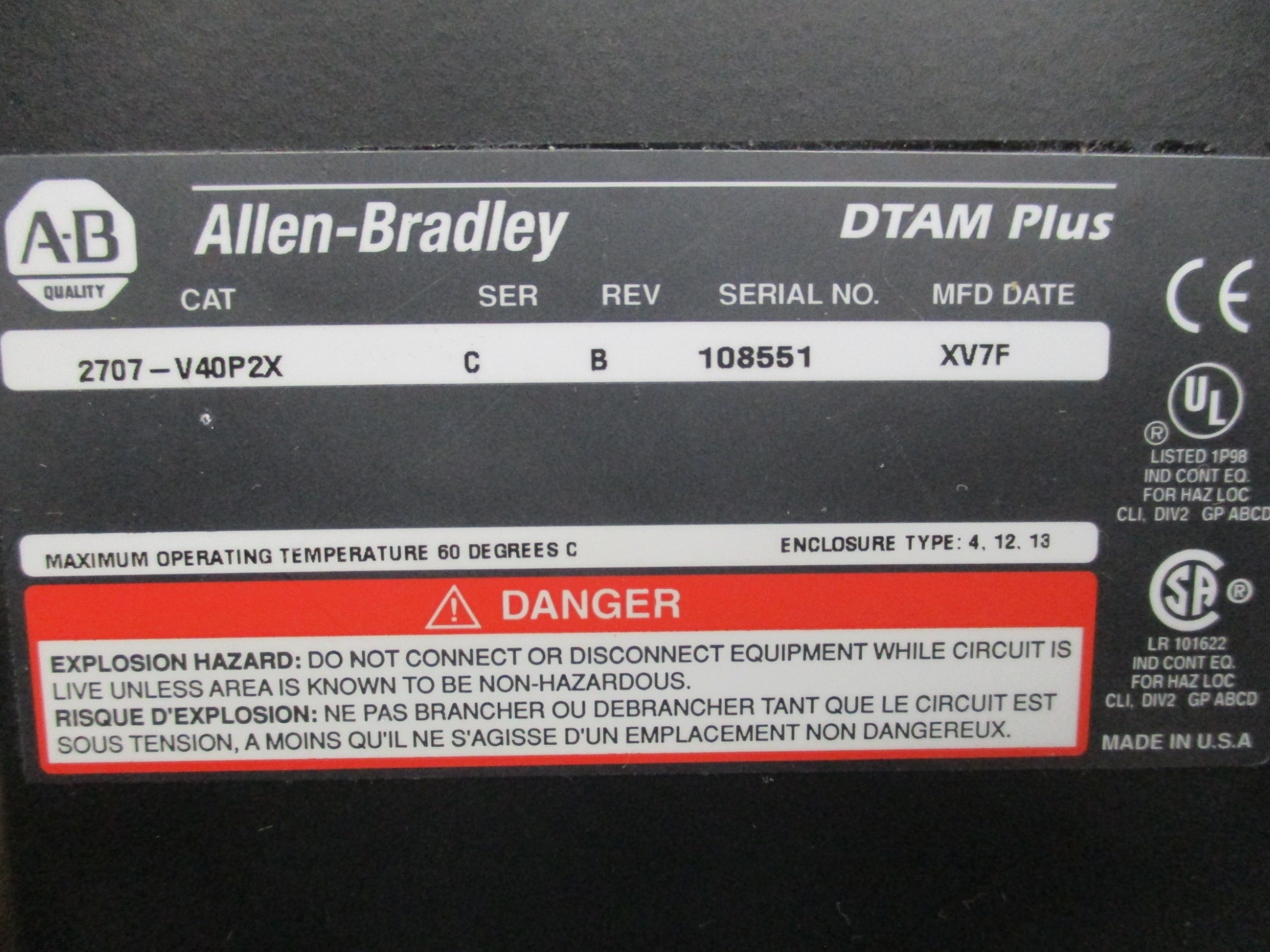 ALLEN BRADLEY 2707V40P2X SER. C REMAN