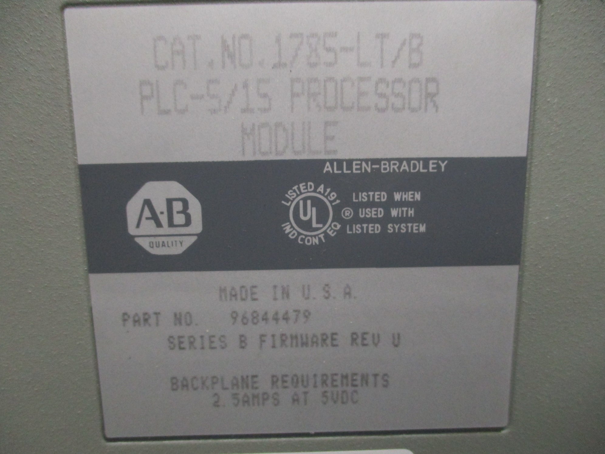 ALLEN BRADLEY 1785LT SER. B DATE:1992 (NO KEY) UNMP