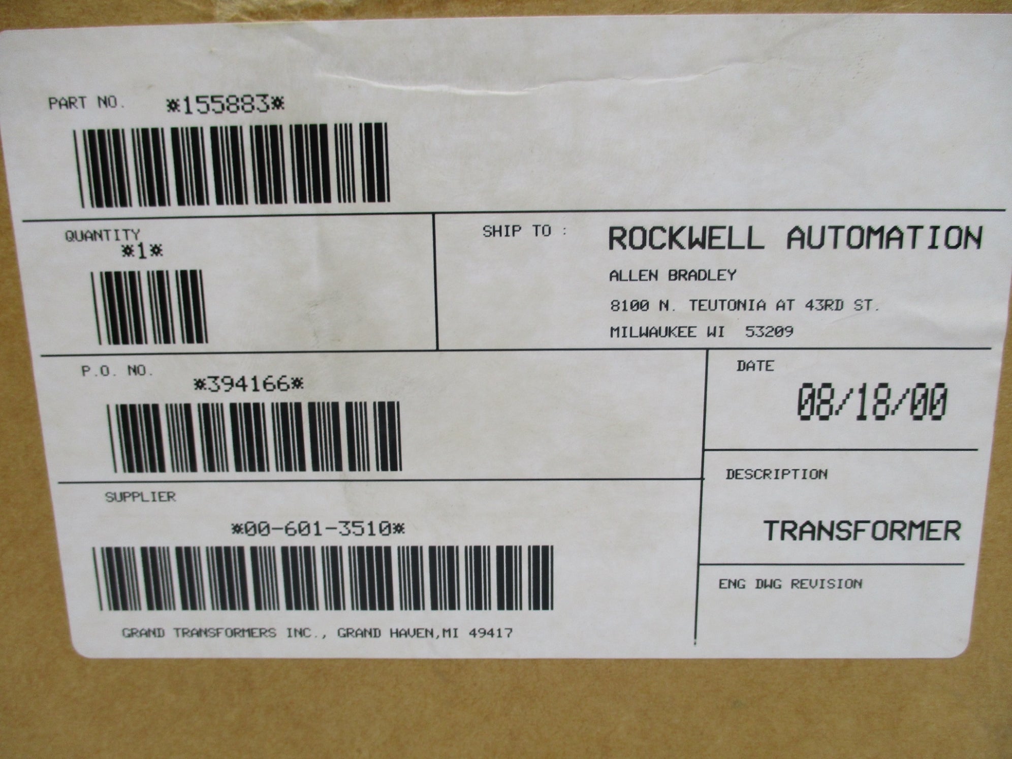 ALLEN BRADLEY 1391-T015DT  DATE:2000 NSFS