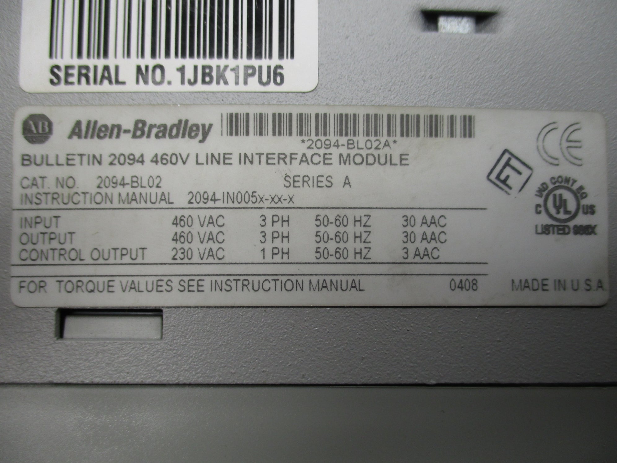 INDUSTRIAL SPARE PART 2094-BL02 SER. A 460VAC 30A UNMP