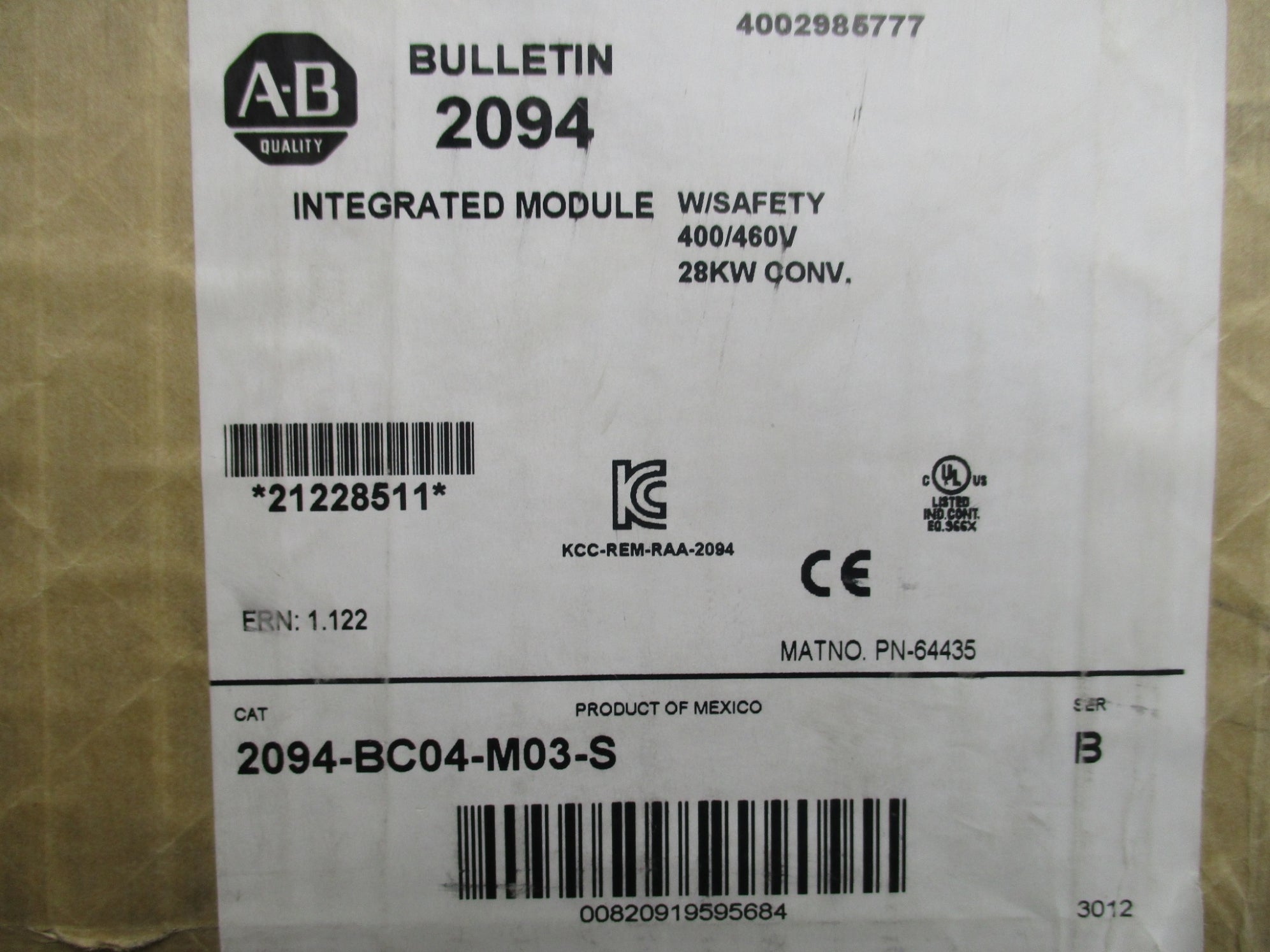ALLEN BRADLEY 2094-BC04-M03-S SER. B F/W 1.122 NSMP