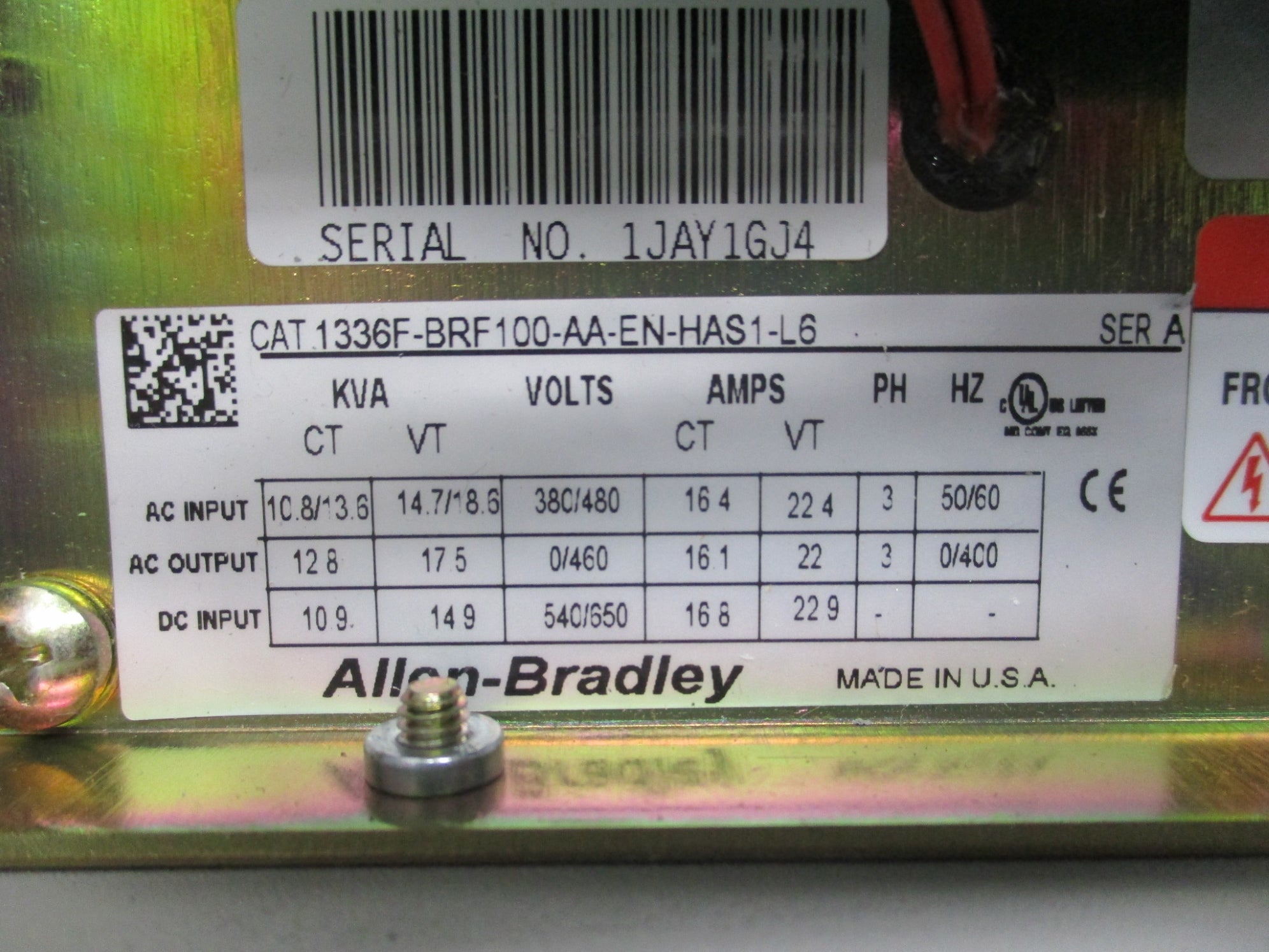 ALLEN BRADLEY 1336F-BRF100-AA-EN-HAS1-L6 SER. A NSMP