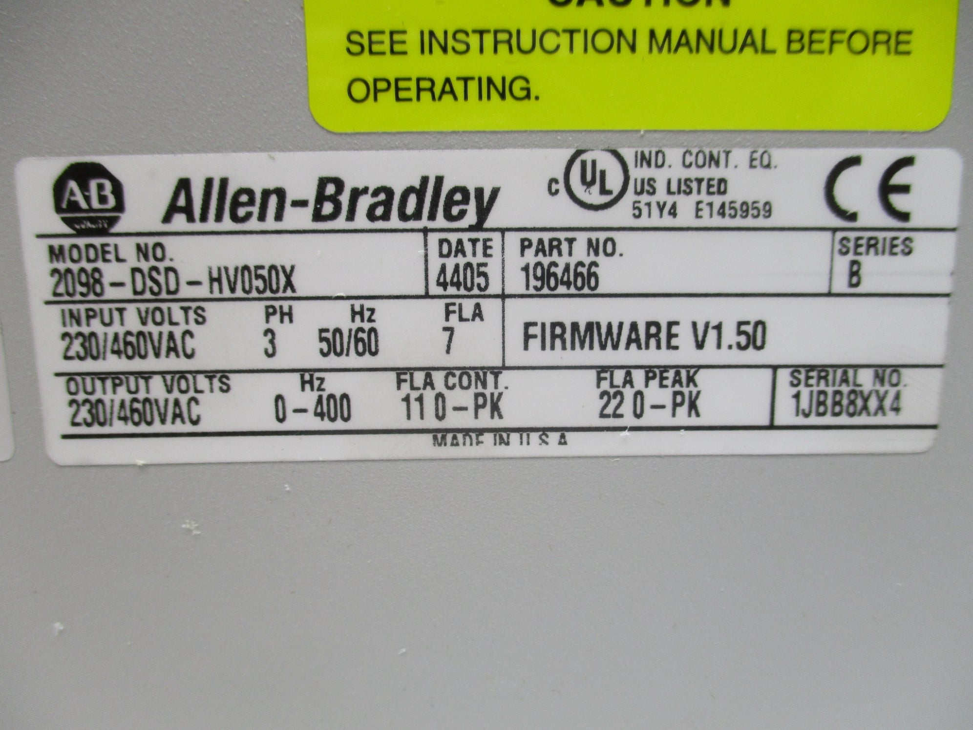 ALLEN BRADLEY 2098-DSD-HV050X SER. B F/W V1.50 NSMP