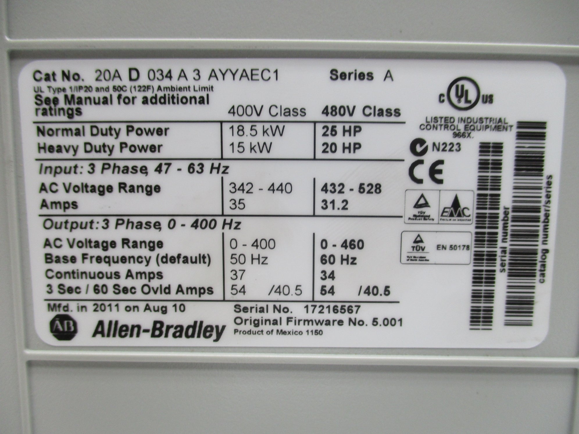 INDUSTRIAL SPARE PART 20AD034A3AYYAEC1 SER. A F/W. 5.001 NSMP