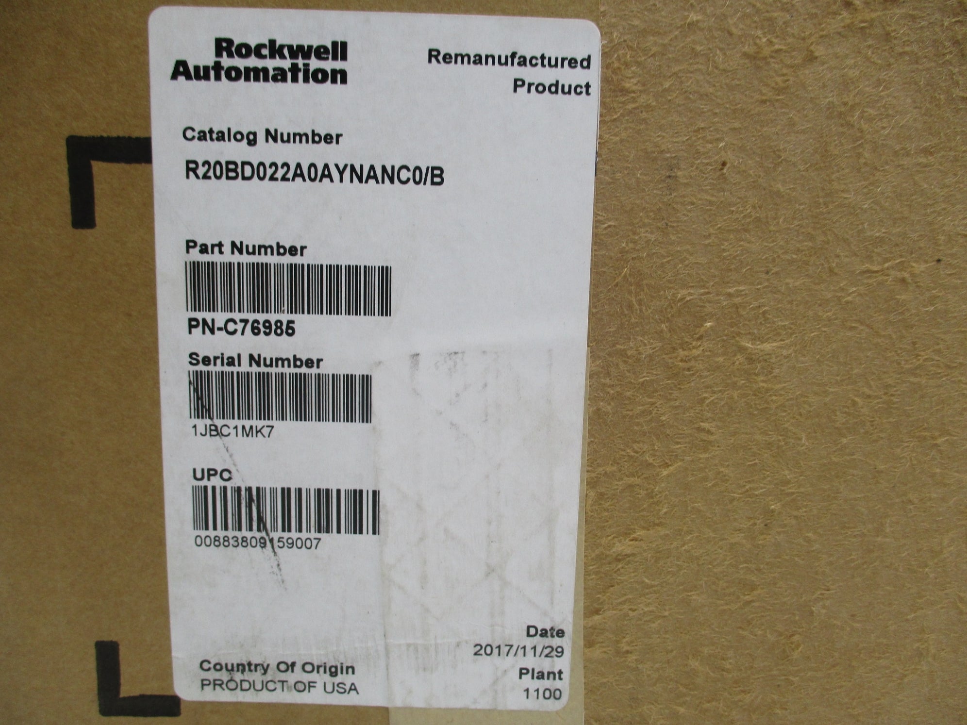 ALLEN BRADLEY 20BD022A0AYNANC0 SER. B F/W 10.003 REMAN