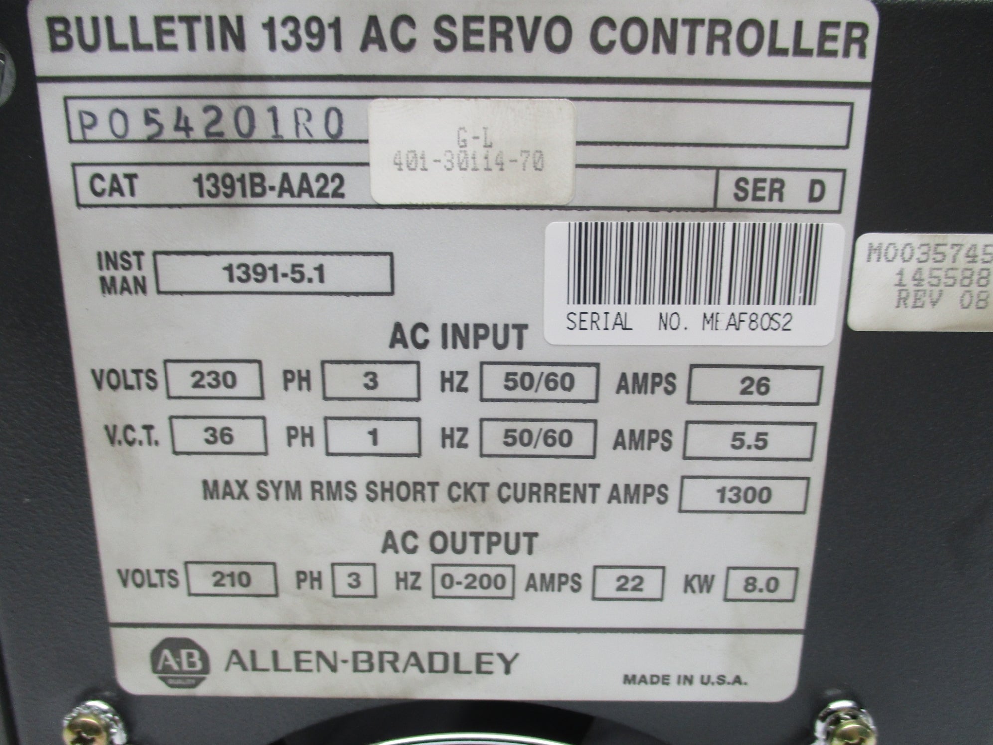ALLEN BRADLEY 1391-AA22 SER. D (AS PICTURED) NSMP