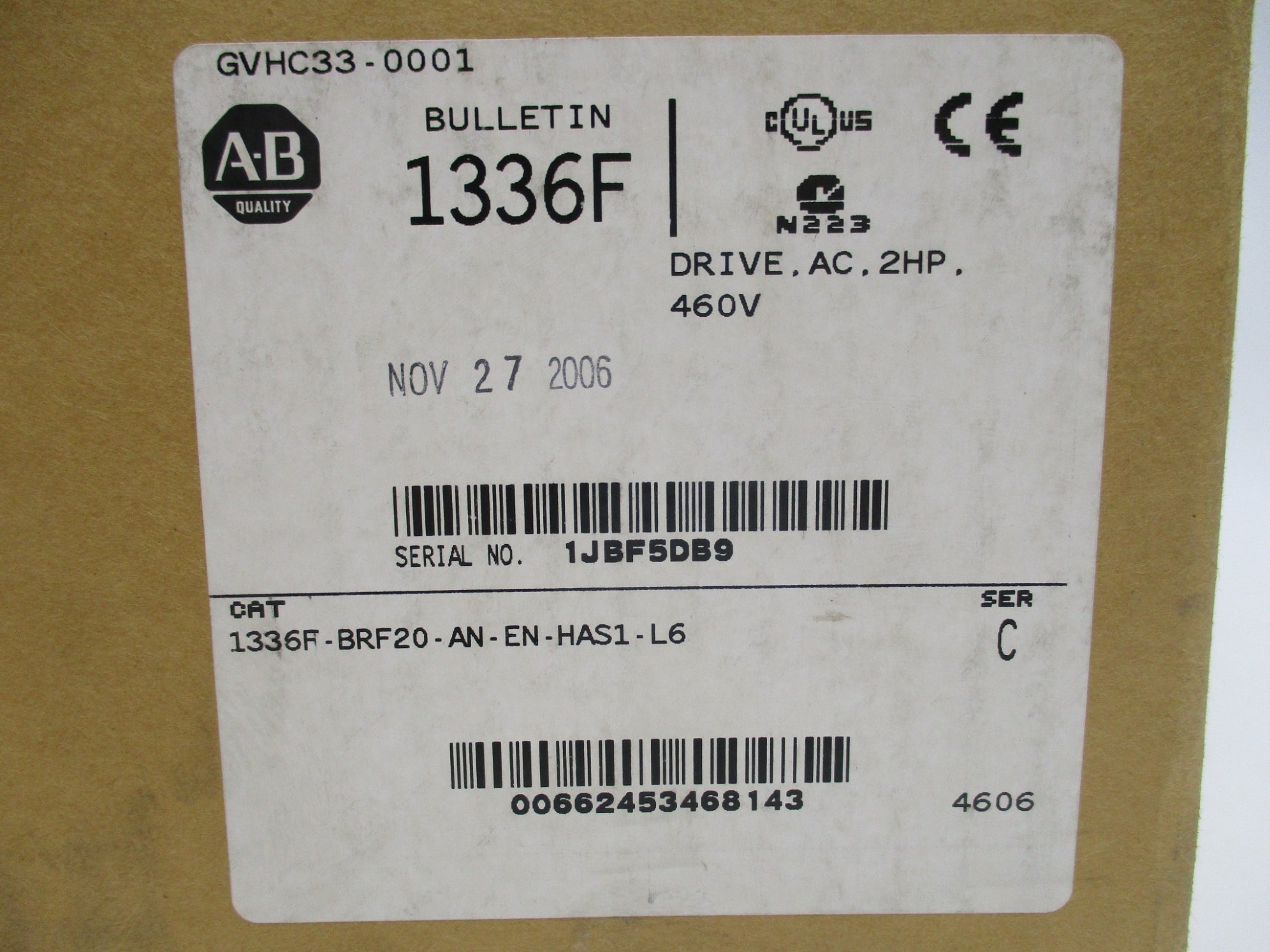 ALLEN BRADLEY 1336F-BRF20-AN-EN-HAS1-L6 SER. C F/W 6.001 NSMP
