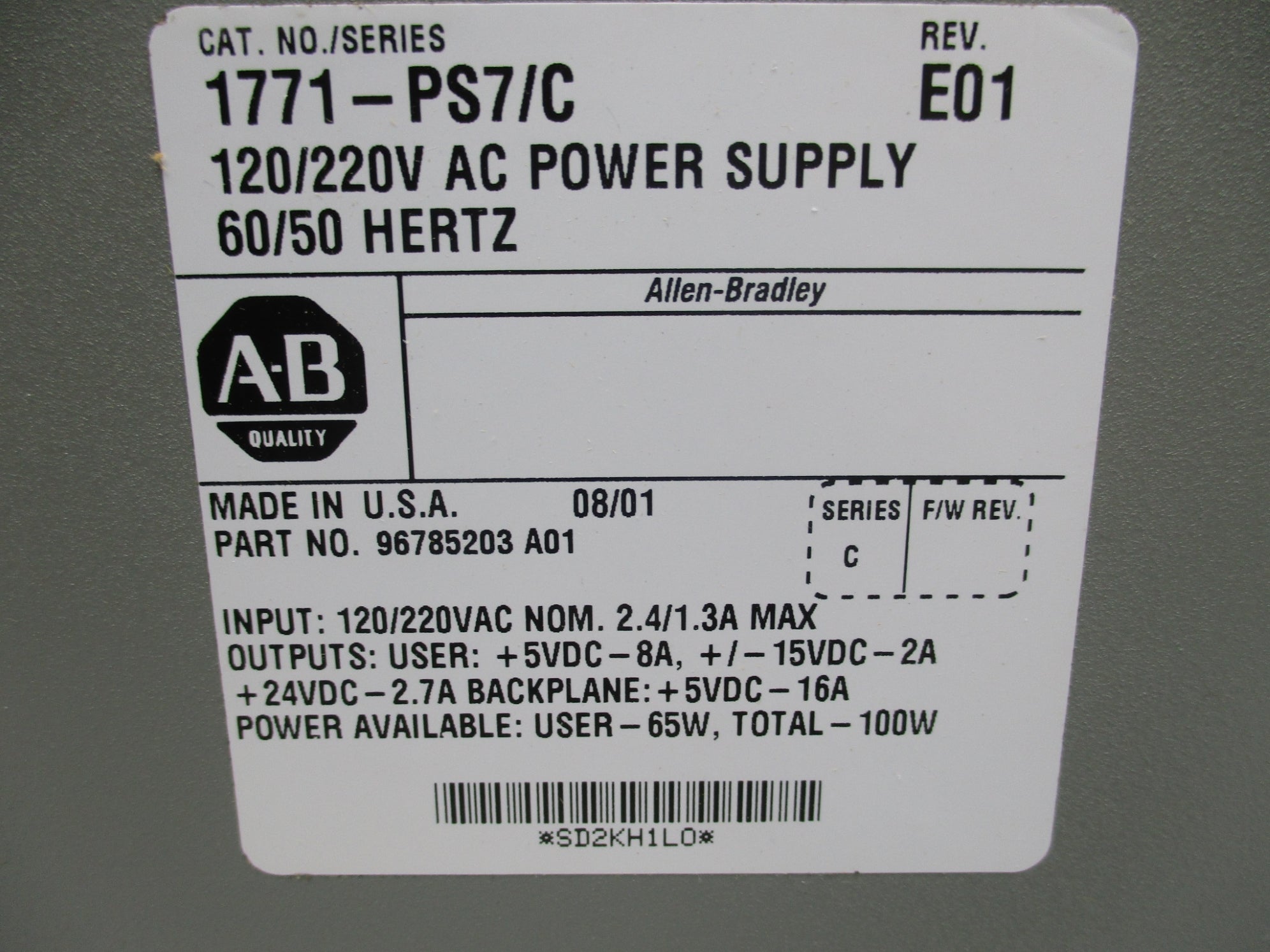 ALLEN BRADLEY 1771-PS7 SER. C NSMP