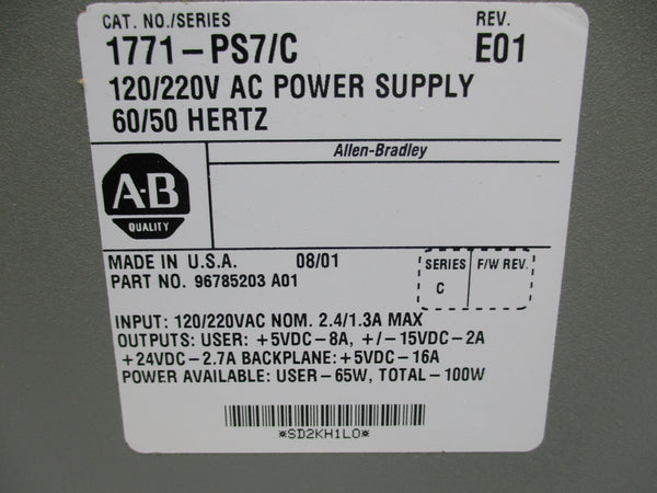 ALLEN BRADLEY 1771-PS7 SER. C NSMP