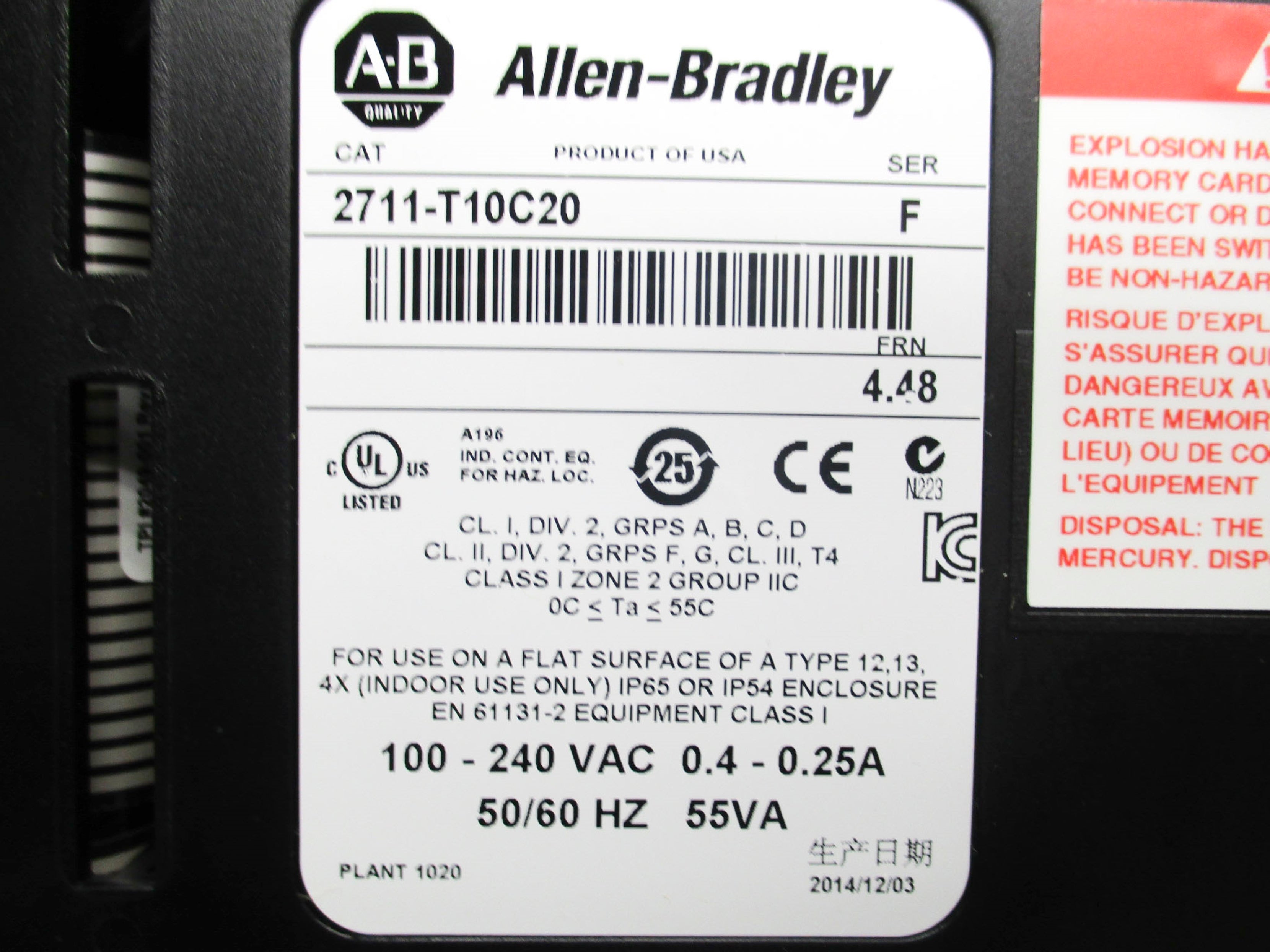ALLEN BRADLEY 2711-T10C20 SER. F F/W 4.48 NSMP
