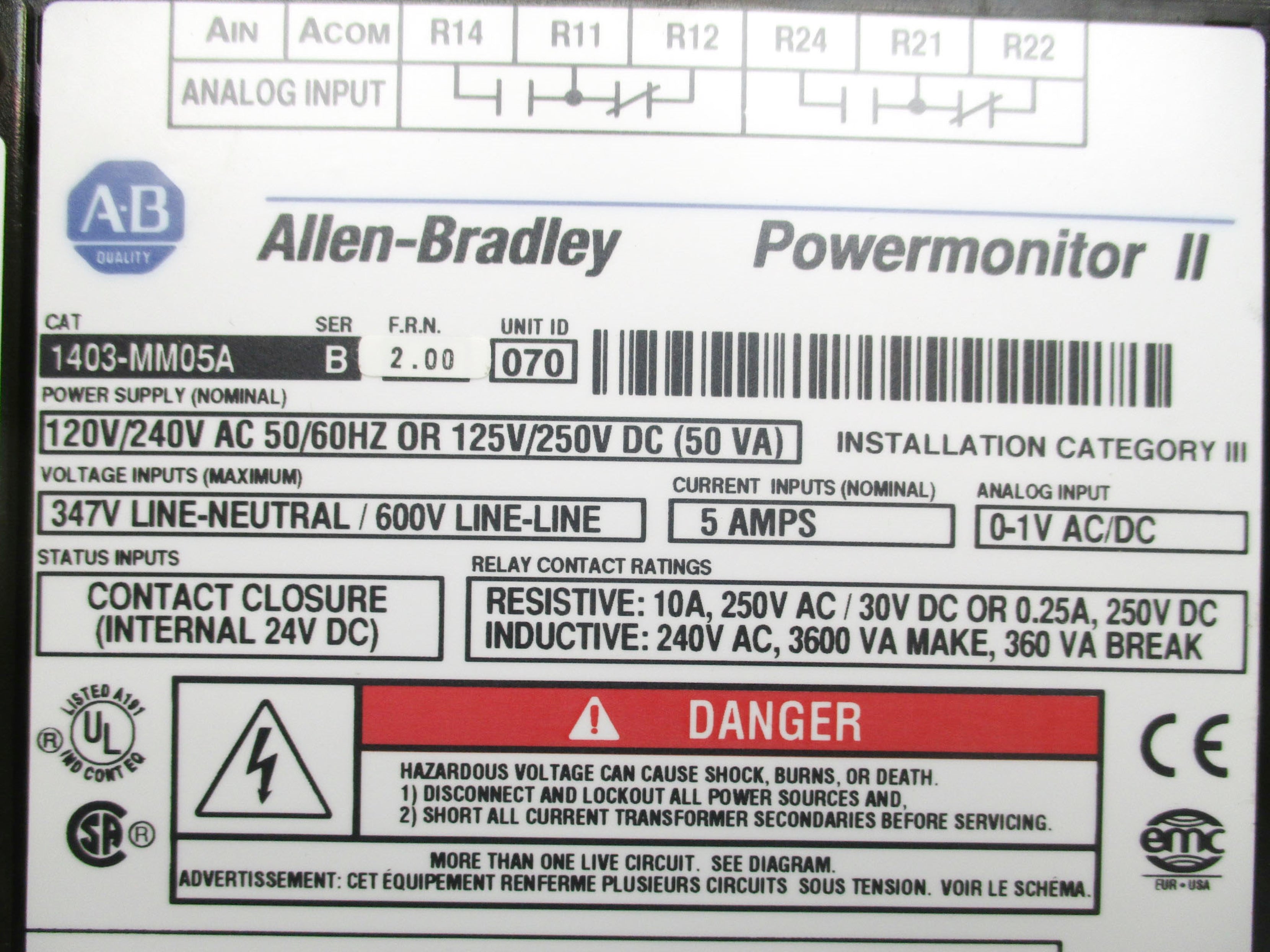 ALLEN BRADLEY 1403-MM05A SER. B F/W 2.00 NSMP