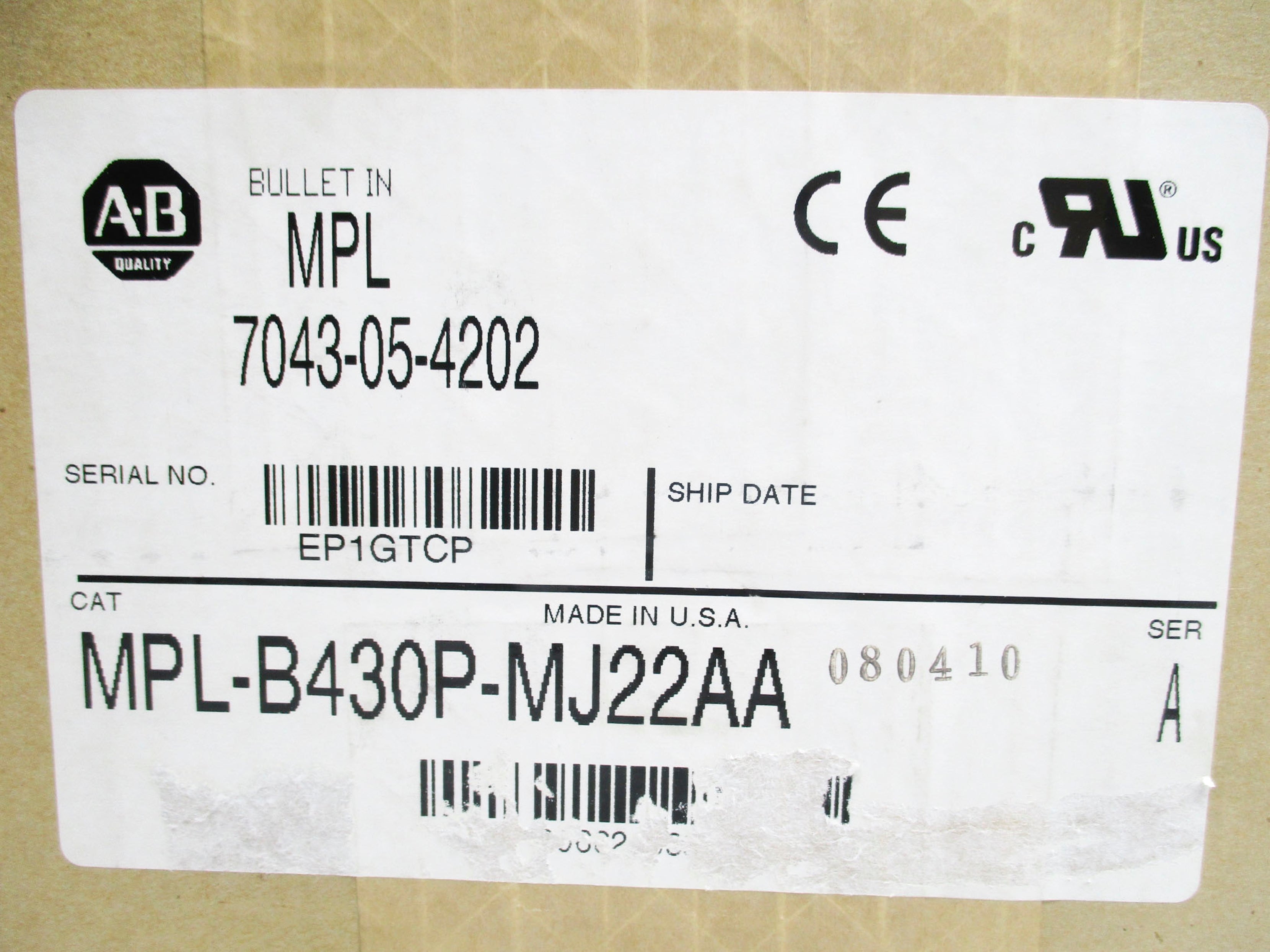 ALLEN BRADLEY MPL-B430P-MJ22AA SER. A NSMP